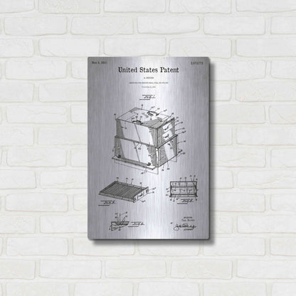 Luxe Metal Art 'Barbecue Blueprint Patent White' Metal Wall Art,16x24