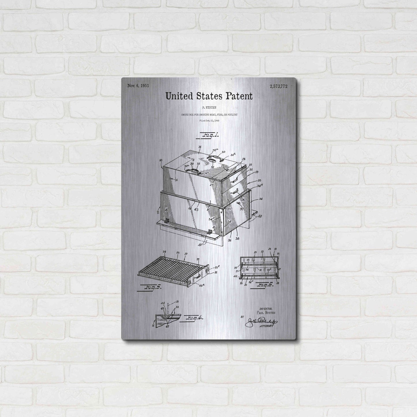 Luxe Metal Art 'Barbecue Blueprint Patent White' Metal Wall Art,24x36