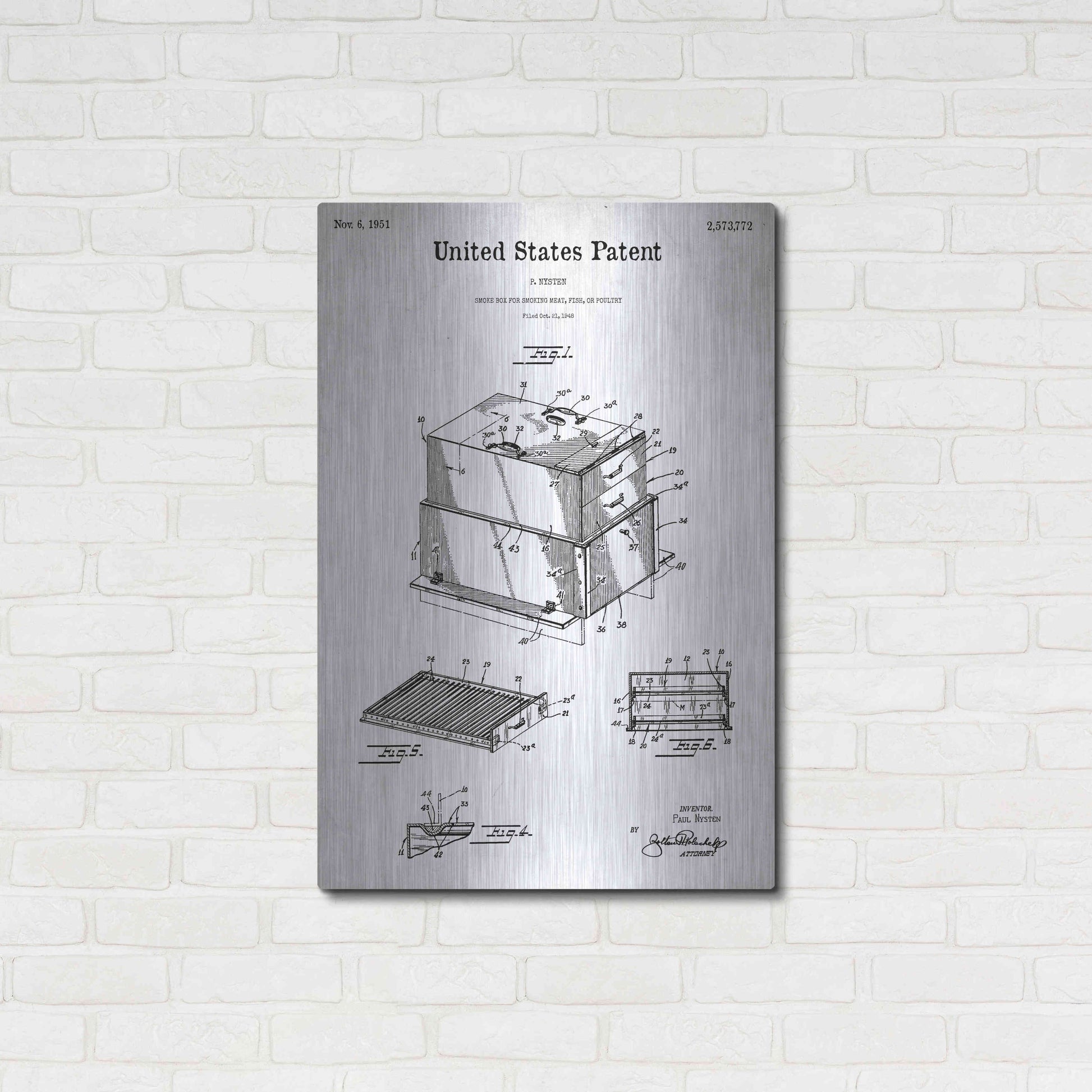 Luxe Metal Art 'Barbecue Blueprint Patent White' Metal Wall Art,24x36