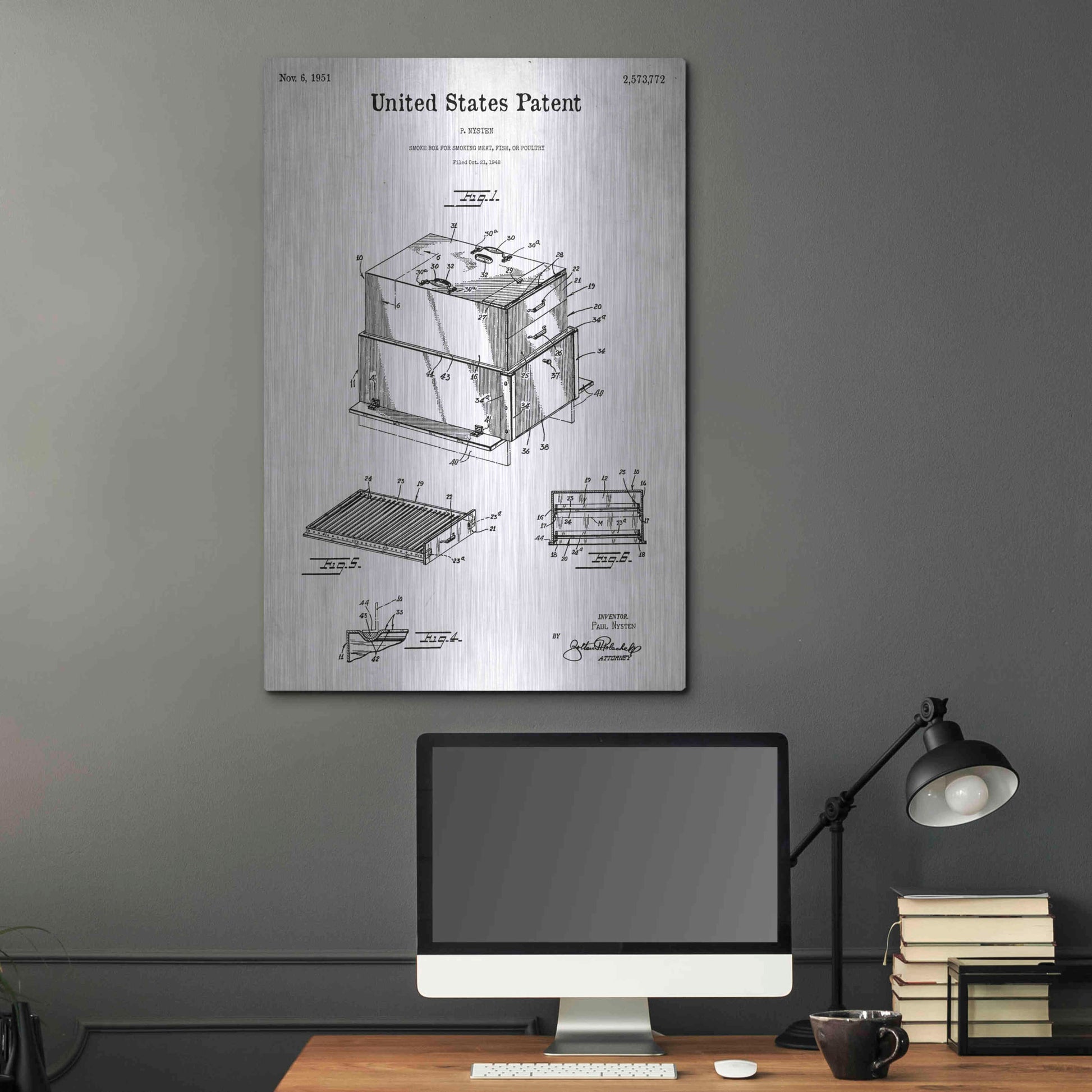 Luxe Metal Art 'Barbecue Blueprint Patent White' Metal Wall Art,24x36