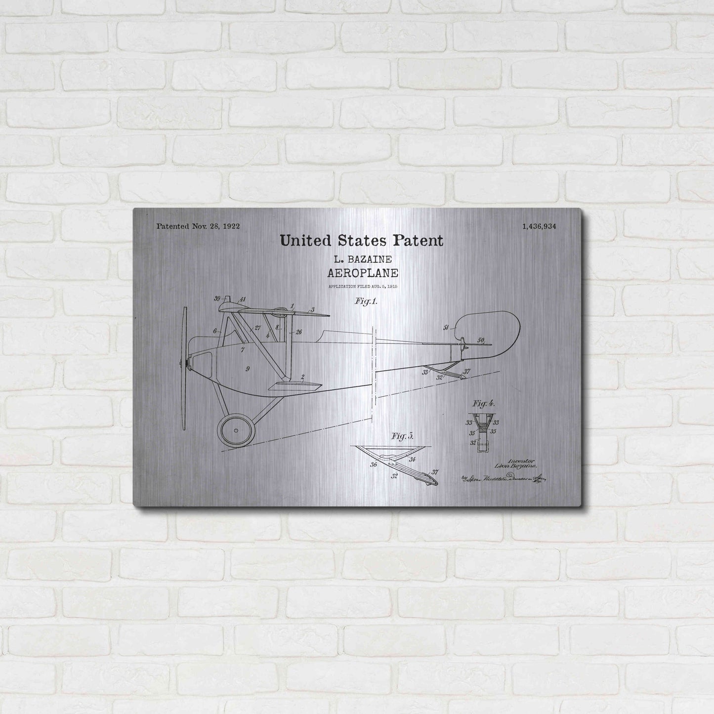 Luxe Metal Art 'Aeroplane Blueprint Patent White' Acrylic Glass Wall Art,36x24