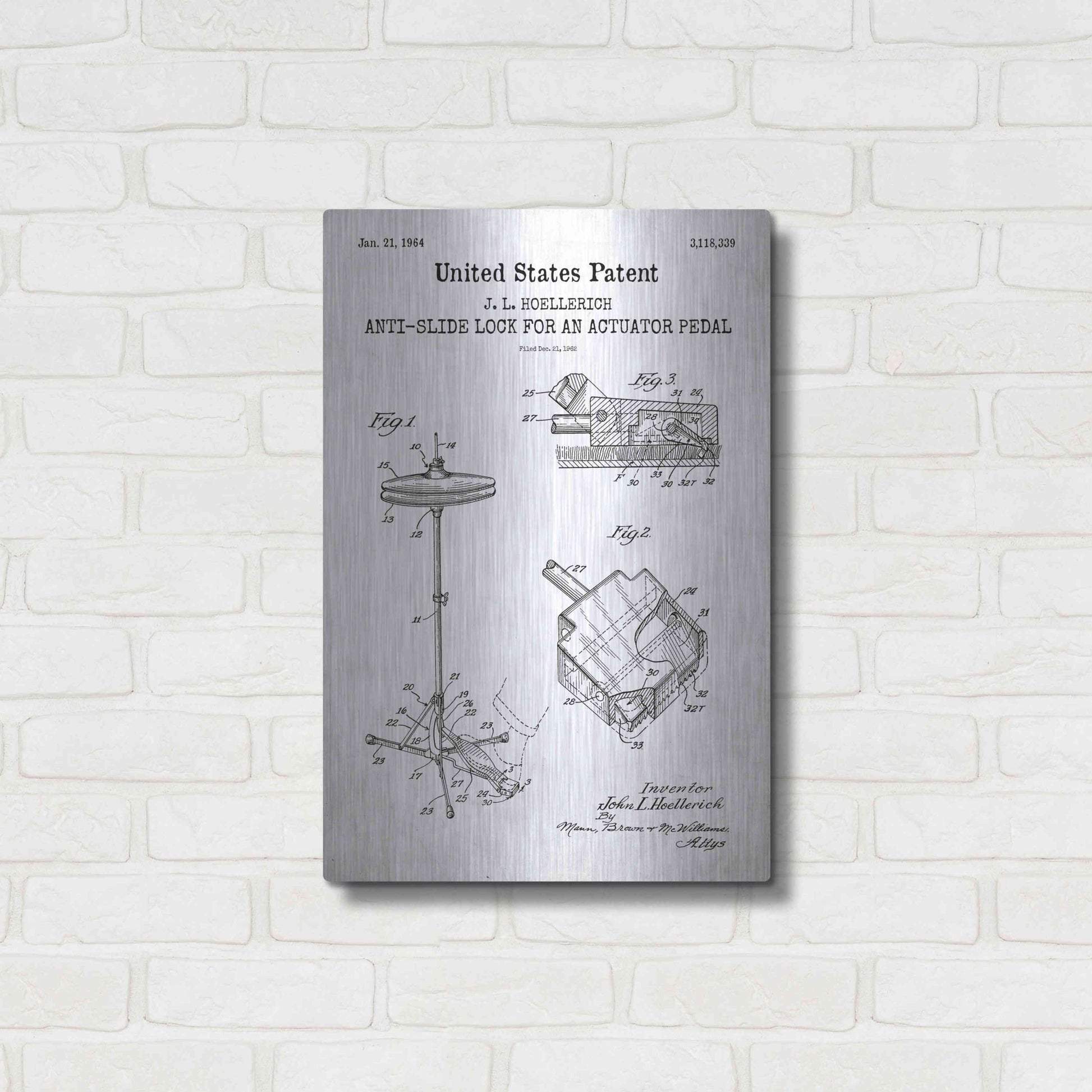 Luxe Metal Art 'Anti-slide Lock Blueprint Patent White' Acrylic Glass Wall Art,16x24