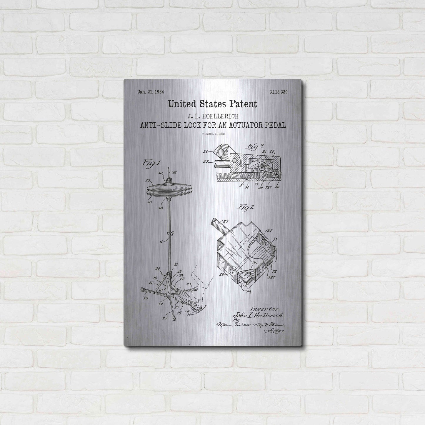 Luxe Metal Art 'Anti-slide Lock Blueprint Patent White' Acrylic Glass Wall Art,24x36