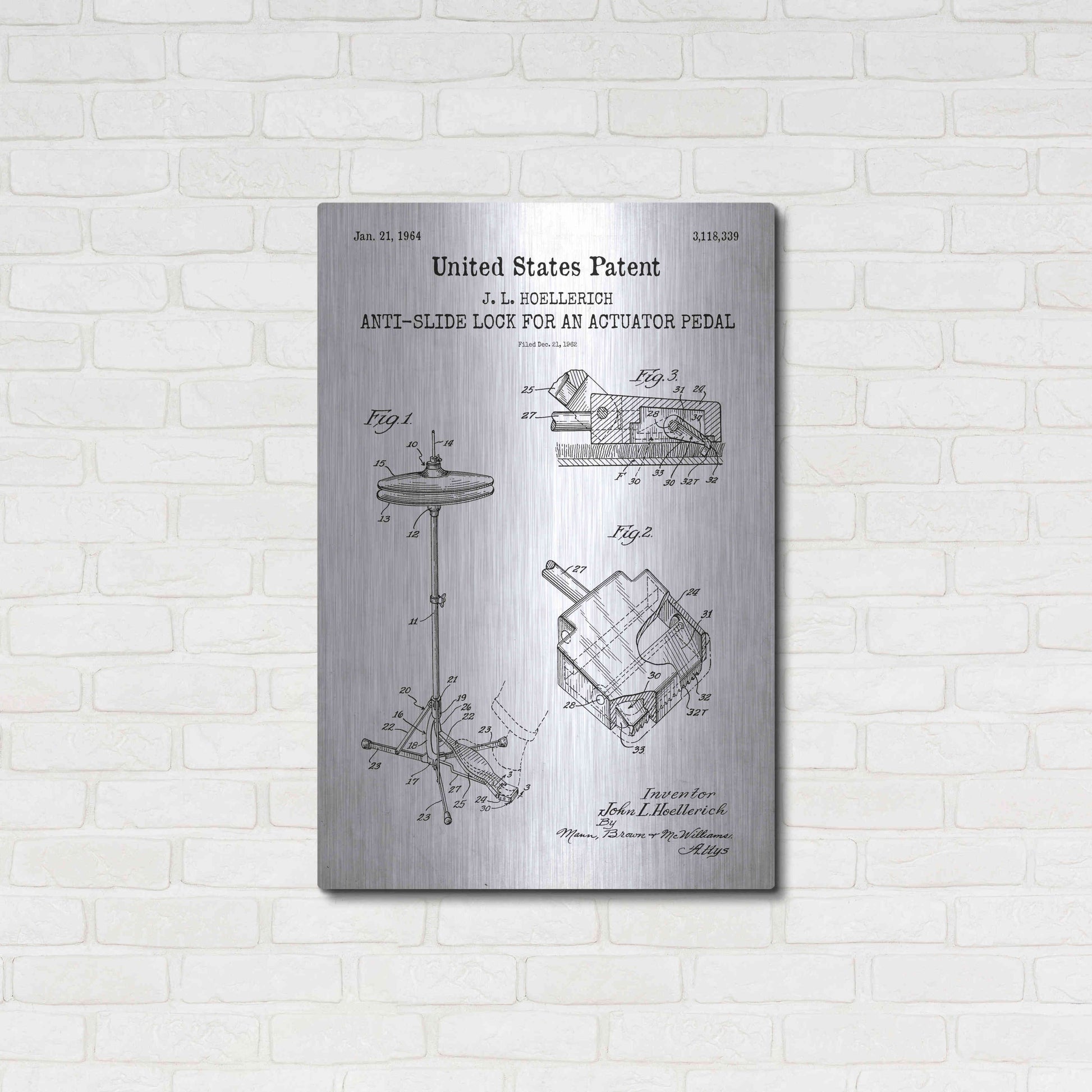 Luxe Metal Art 'Anti-slide Lock Blueprint Patent White' Acrylic Glass Wall Art,24x36