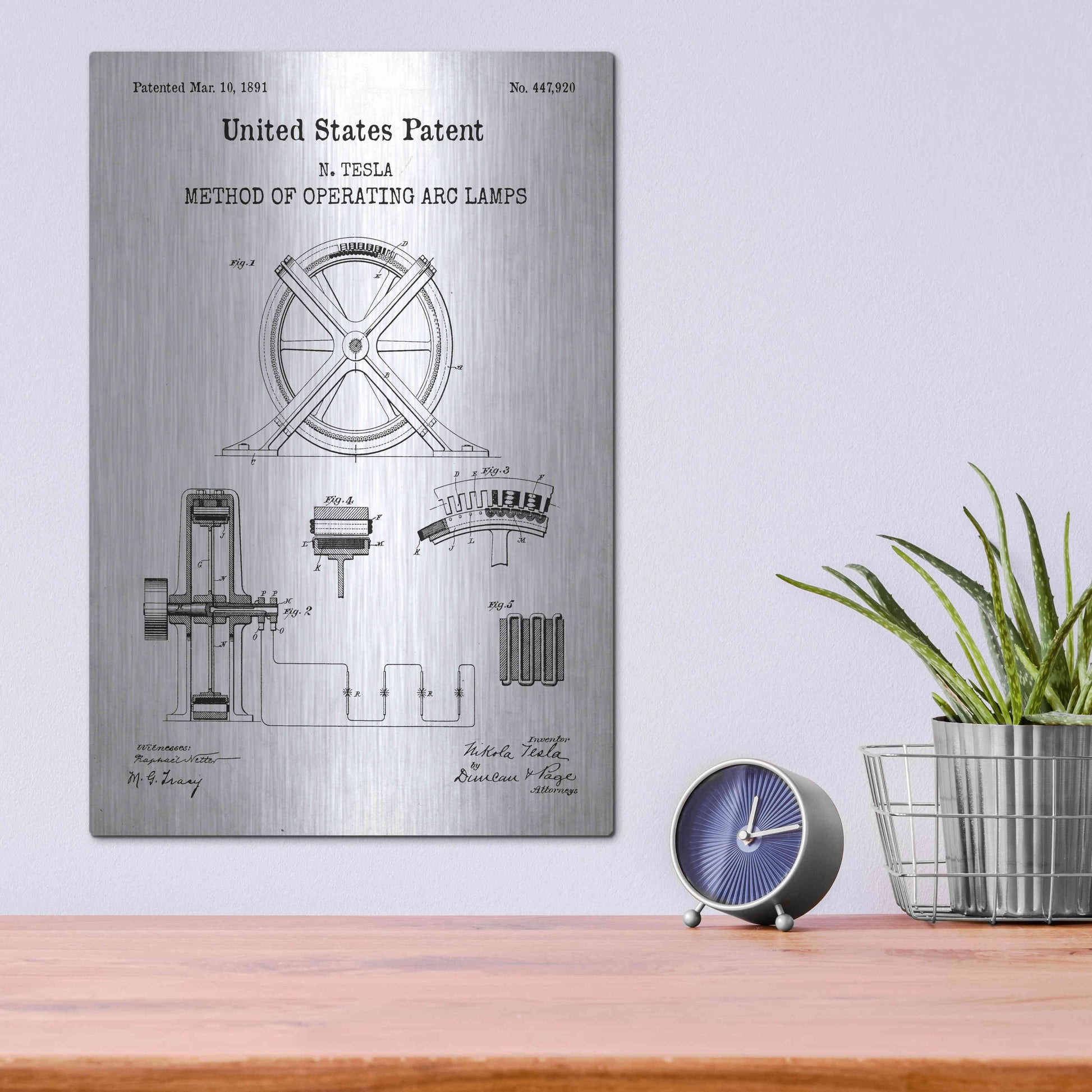 Luxe Metal Art 'Arc Lamps Blueprint Patent White' Acrylic Glass Wall Art,12x16