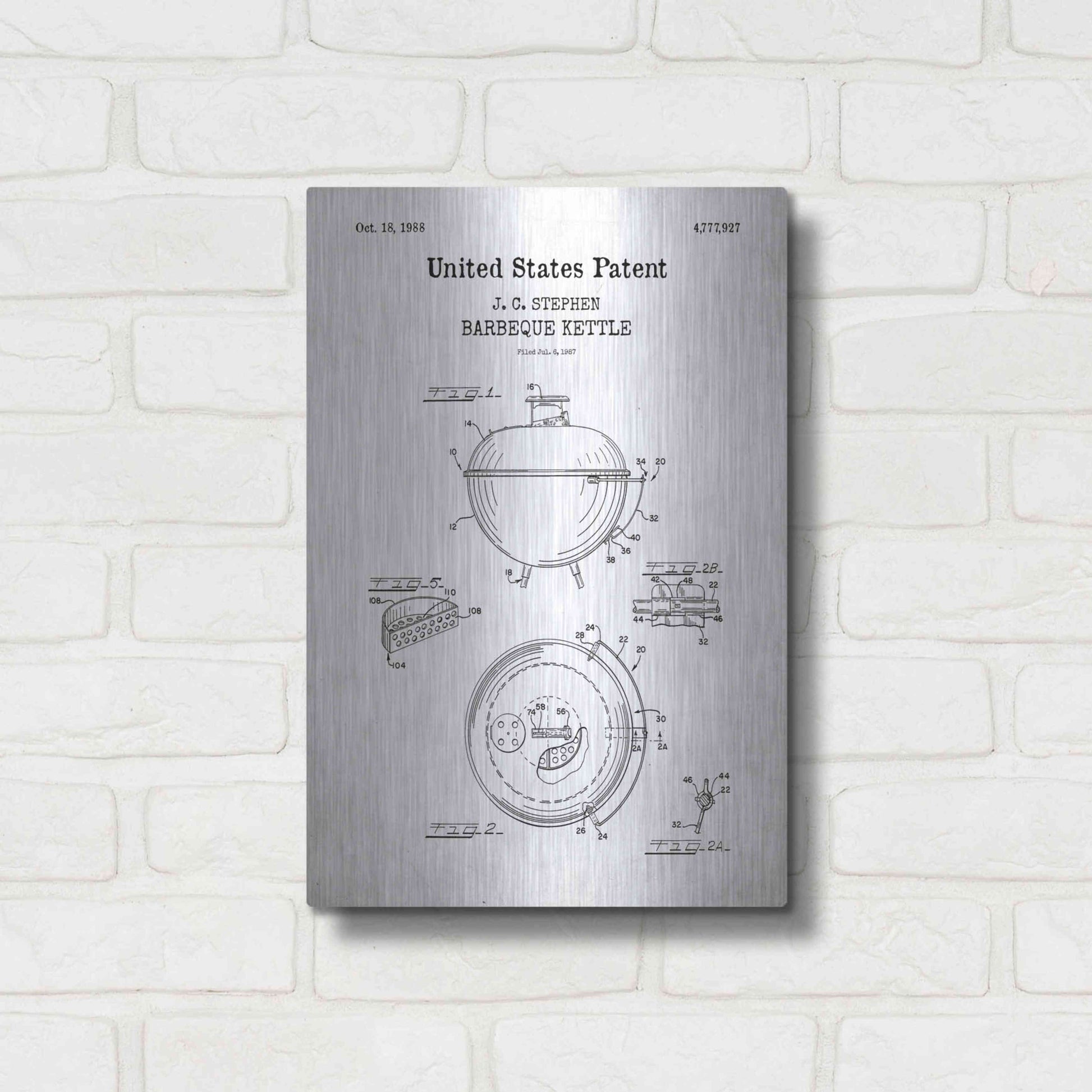 Luxe Metal Art 'Barbeque Kettle Blueprint Patent White' Acrylic Glass Wall Art,12x16