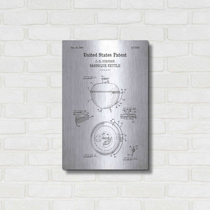 Luxe Metal Art 'Barbeque Kettle Blueprint Patent White' Acrylic Glass Wall Art,16x24