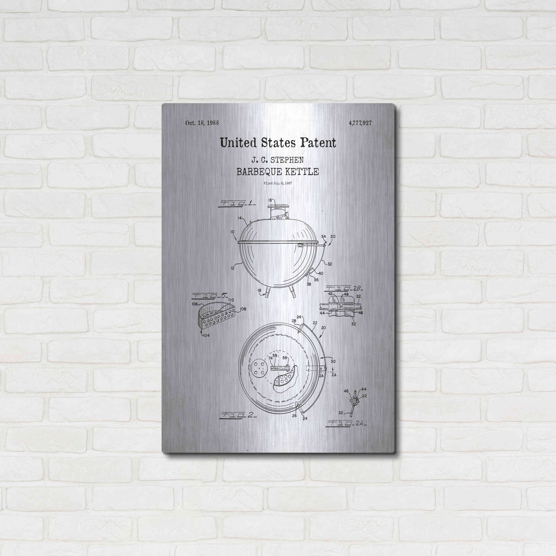 Luxe Metal Art 'Barbeque Kettle Blueprint Patent White' Acrylic Glass Wall Art,24x36