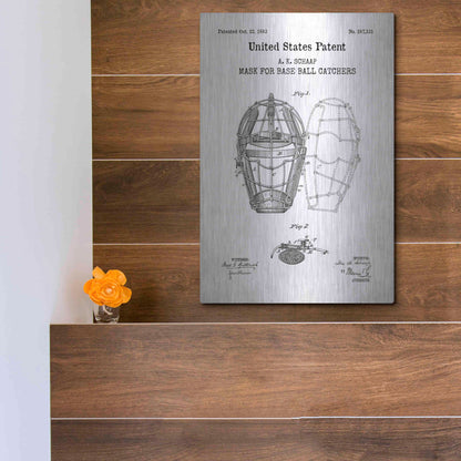 Luxe Metal Art 'Baseball Catchers Mask Blueprint Patent White' Acrylic Glass Wall Art,12x16