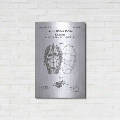 Luxe Metal Art 'Baseball Catchers Mask Blueprint Patent White' Acrylic Glass Wall Art,24x36