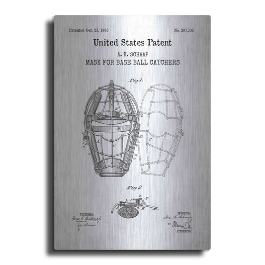 Luxe Metal Art 'Baseball Catchers Mask Blueprint Patent White' Acrylic Glass Wall Art
