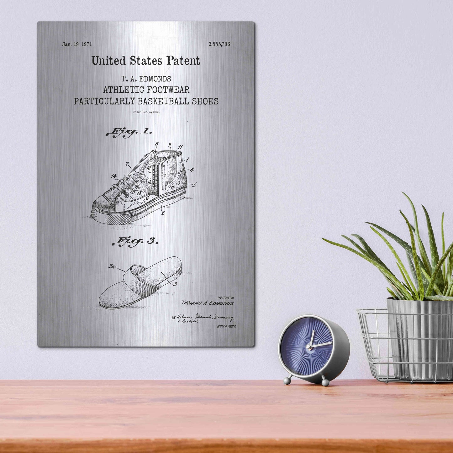 Luxe Metal Art 'Basketball Shoes Blueprint Patent White' Acrylic Glass Wall Art,12x16