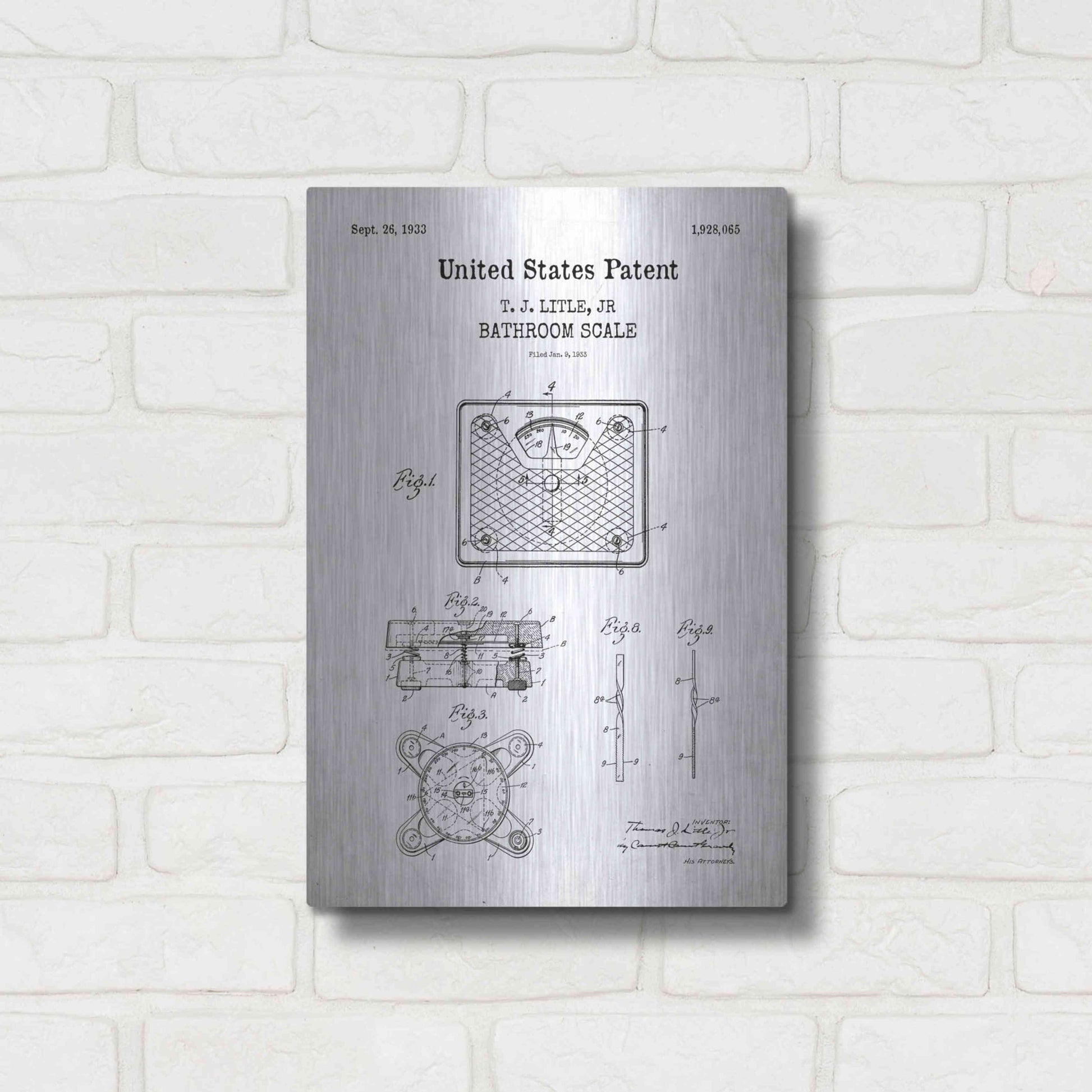 Luxe Metal Art 'Bathroom Scale Blueprint Patent White' Acrylic Glass Wall Art,12x16