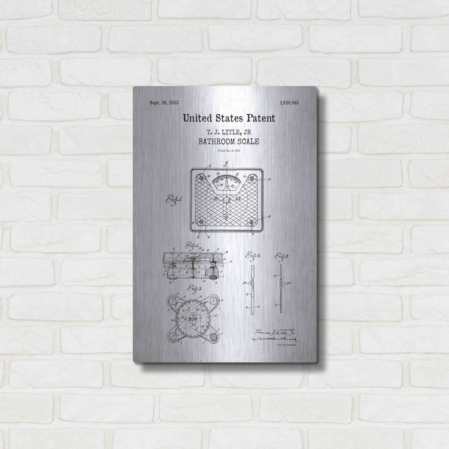 Luxe Metal Art 'Bathroom Scale Blueprint Patent White' Acrylic Glass Wall Art,16x24