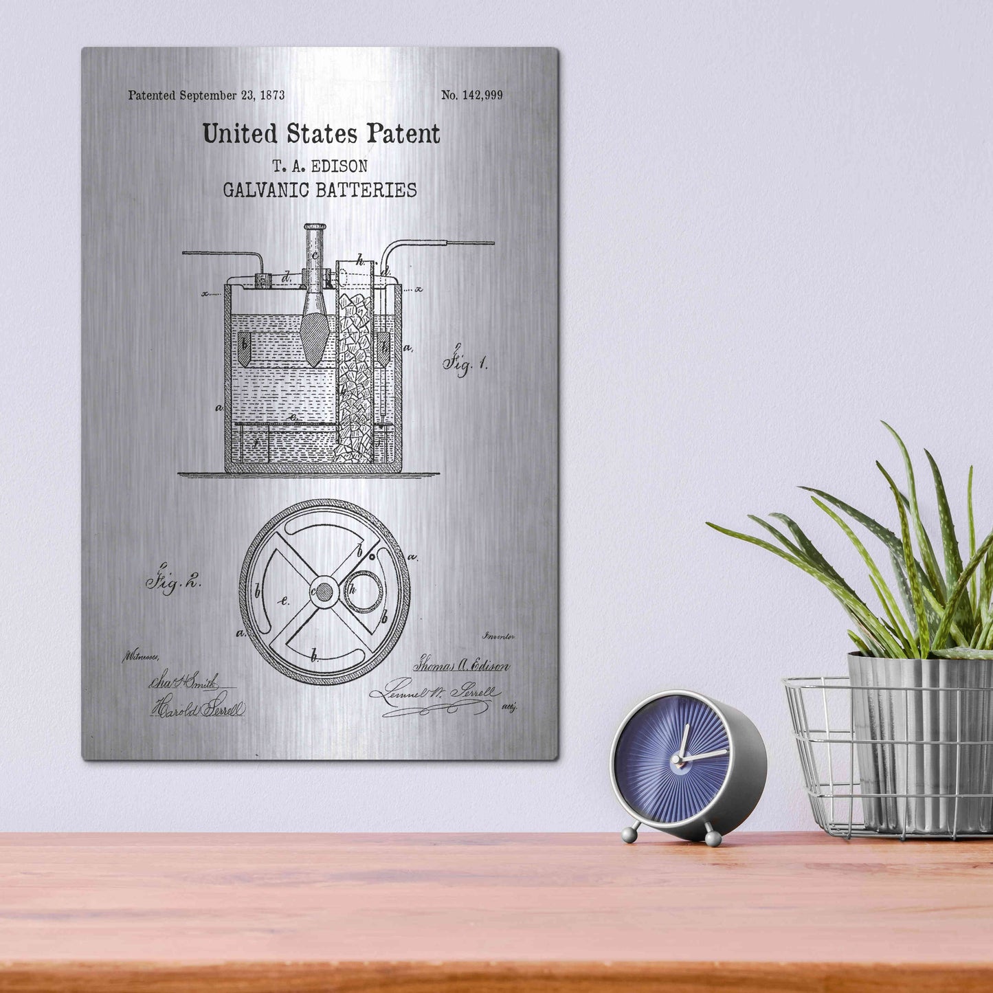 Luxe Metal Art 'Battery Blueprint Patent White' Acrylic Glass Wall Art,12x16