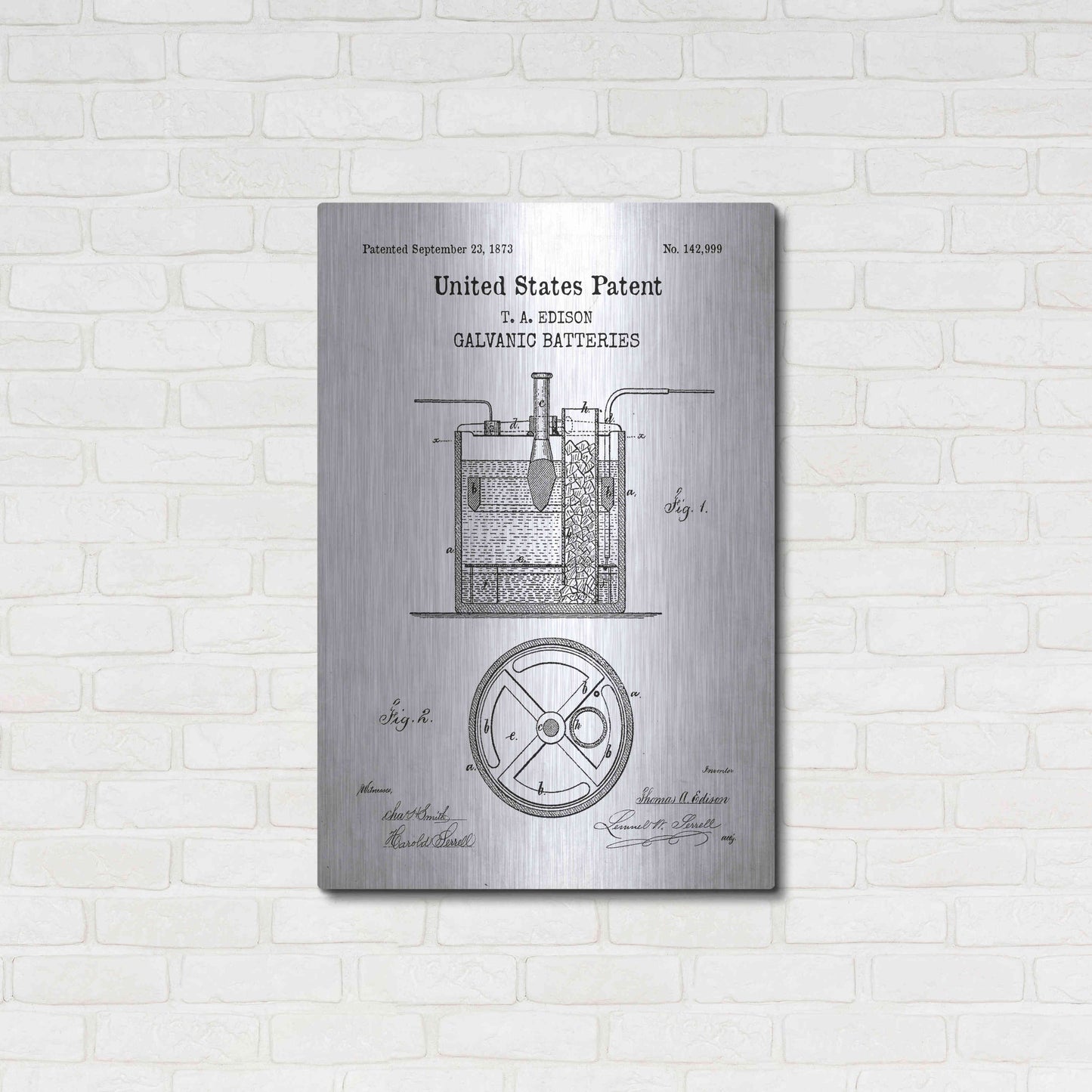 Luxe Metal Art 'Battery Blueprint Patent White' Acrylic Glass Wall Art,24x36