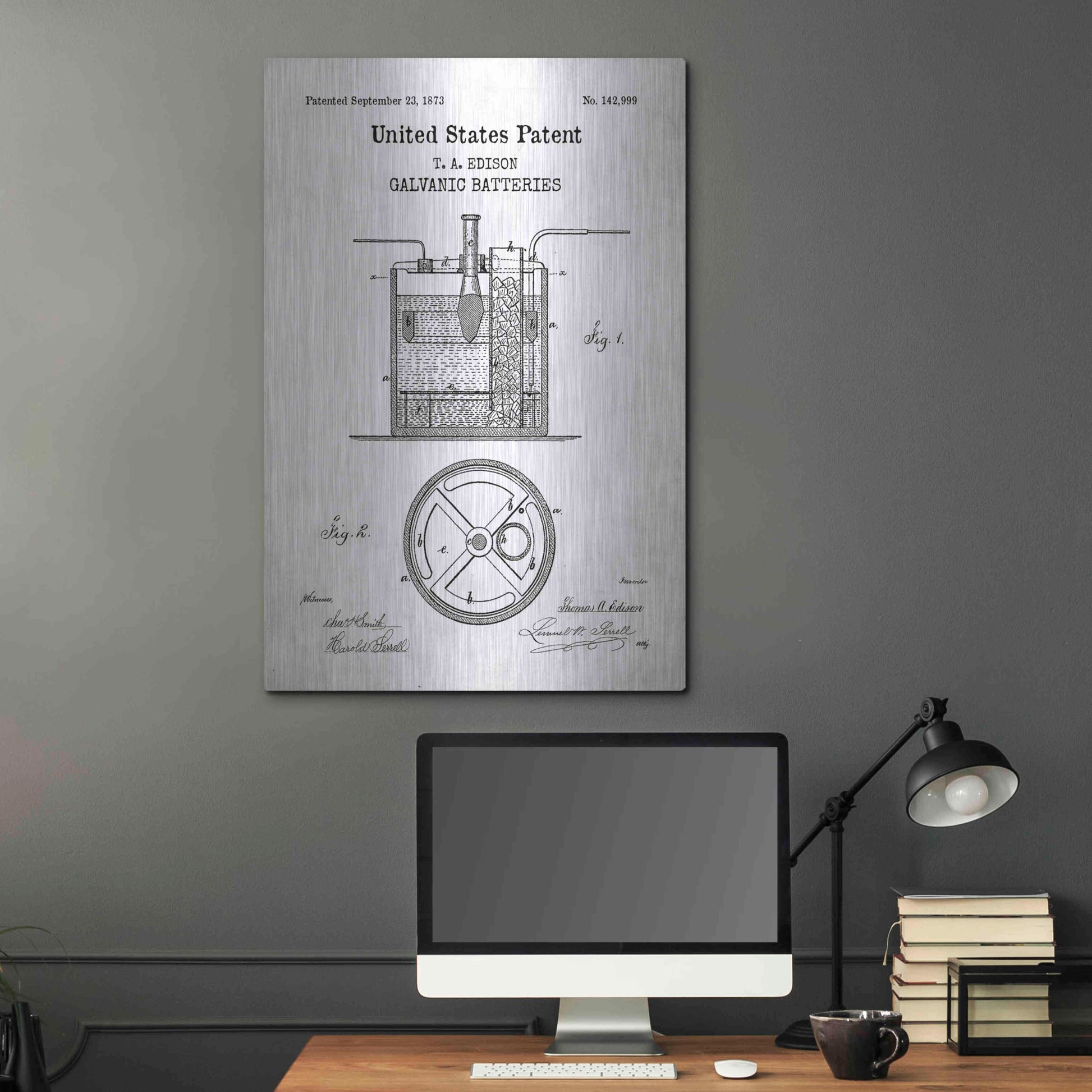 Luxe Metal Art 'Battery Blueprint Patent White' Acrylic Glass Wall Art,24x36