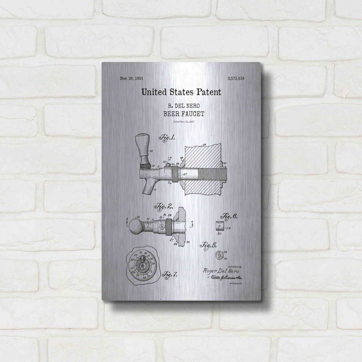 Luxe Metal Art 'Beer Faucet Blueprint Patent White' Acrylic Glass Wall Art,12x16