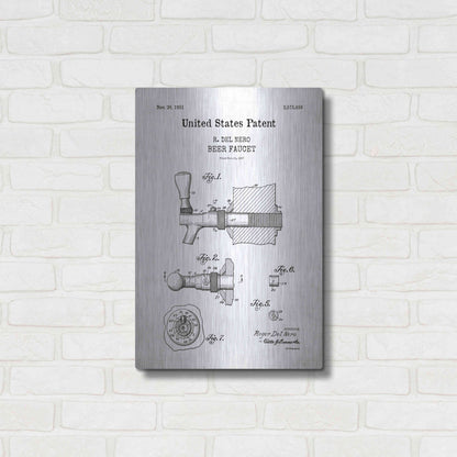 Luxe Metal Art 'Beer Faucet Blueprint Patent White' Acrylic Glass Wall Art,16x24