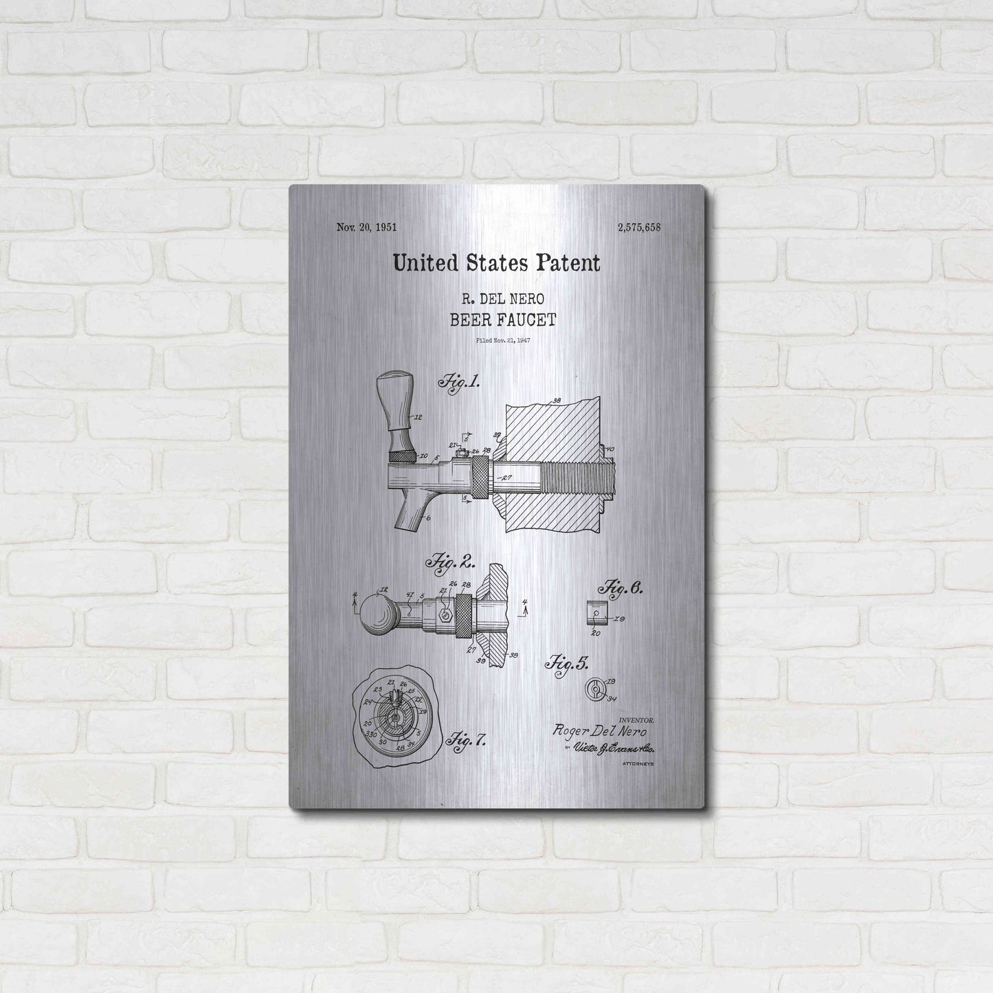 Luxe Metal Art 'Beer Faucet Blueprint Patent White' Acrylic Glass Wall Art,24x36