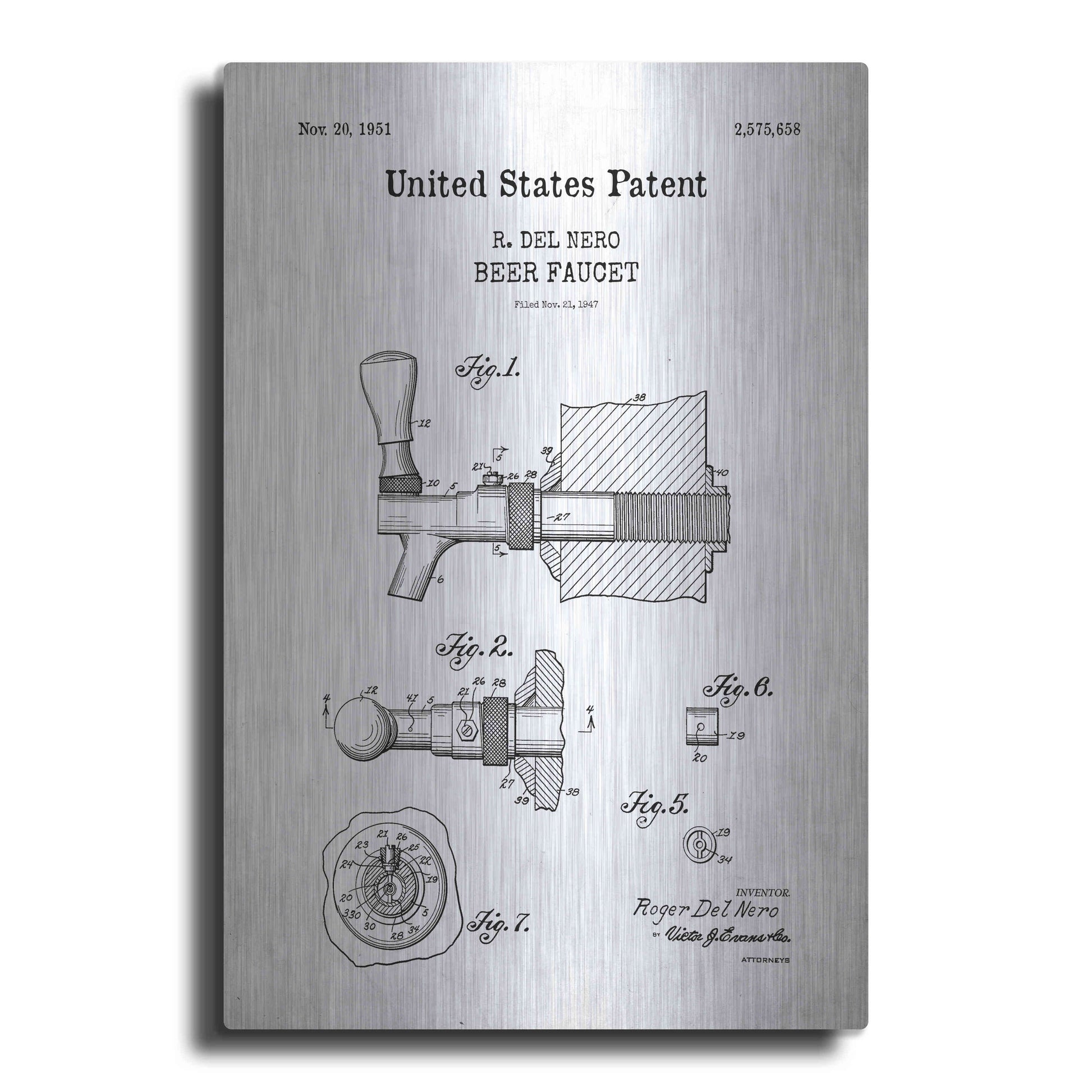 Luxe Metal Art 'Beer Faucet Blueprint Patent White' Acrylic Glass Wall Art