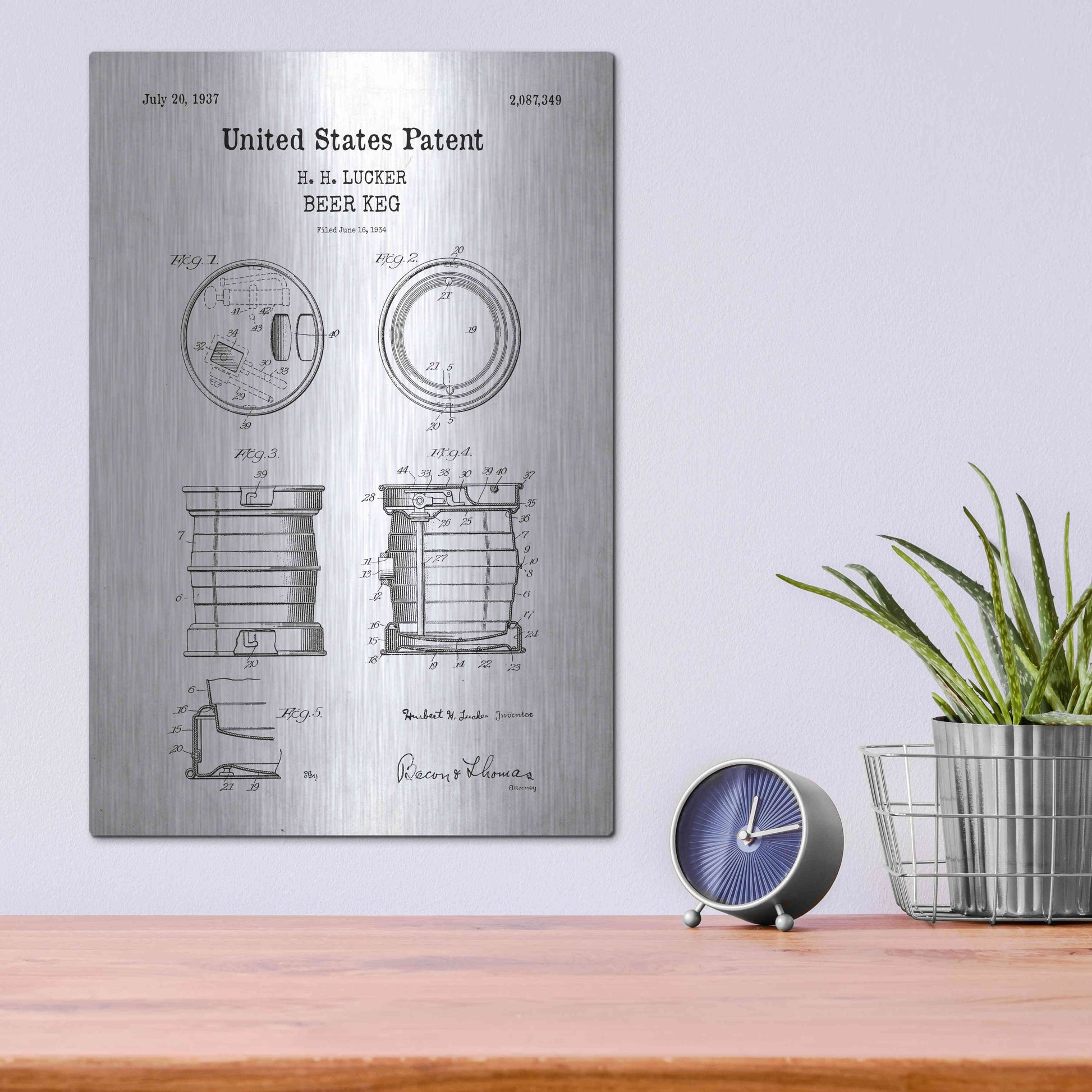 Luxe Metal Art 'Beer Keg Blueprint Patent White' Acrylic Glass Wall Art,12x16