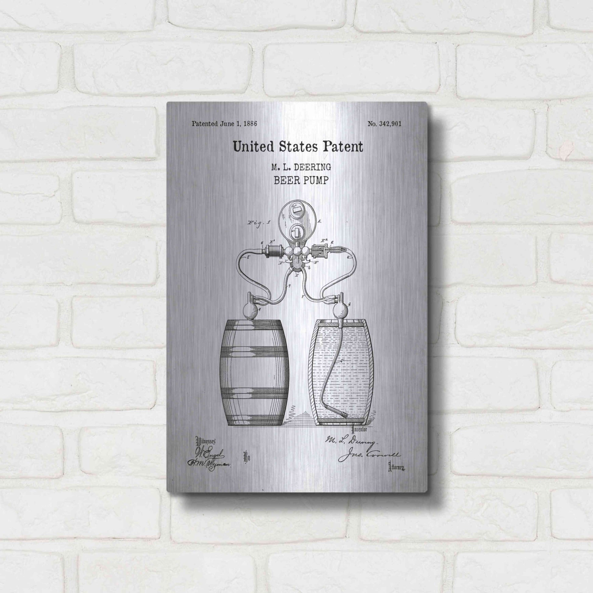 Luxe Metal Art 'Beer Pump Blueprint Patent White' Acrylic Glass Wall Art,12x16