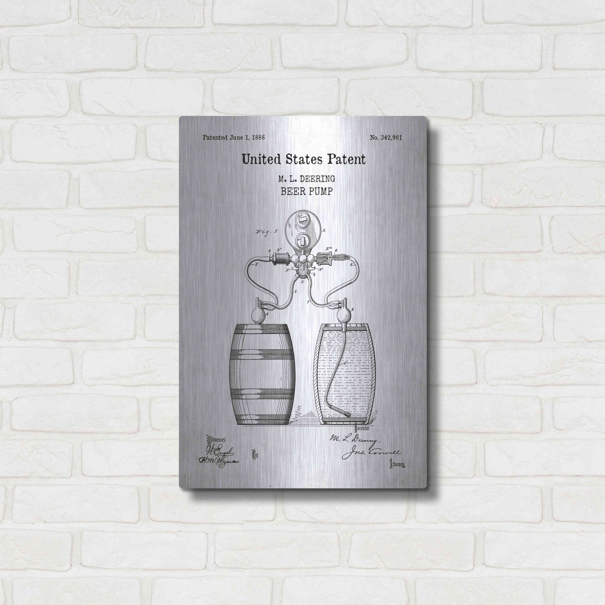 Luxe Metal Art 'Beer Pump Blueprint Patent White' Acrylic Glass Wall Art,16x24