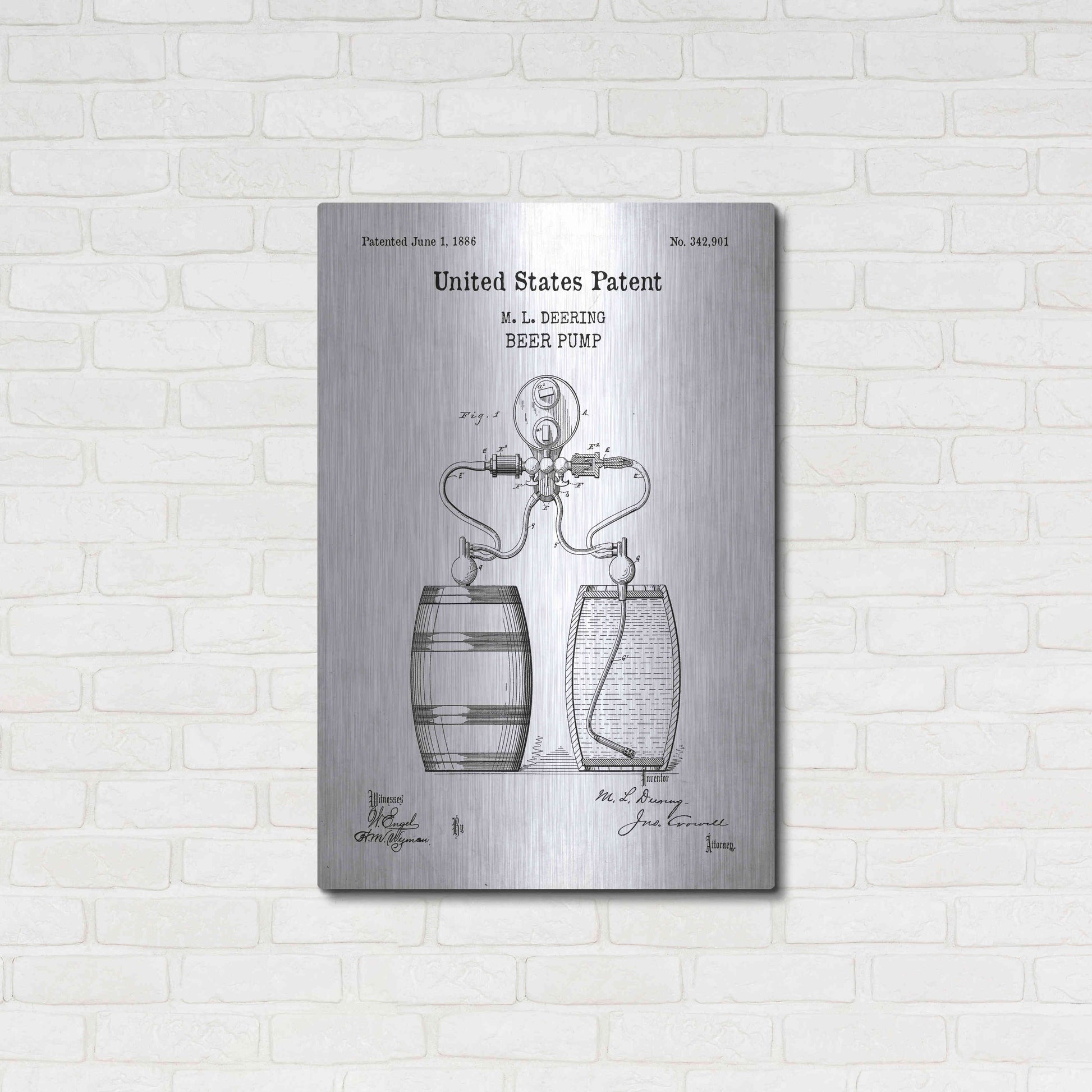 Luxe Metal Art 'Beer Pump Blueprint Patent White' Acrylic Glass Wall Art,24x36