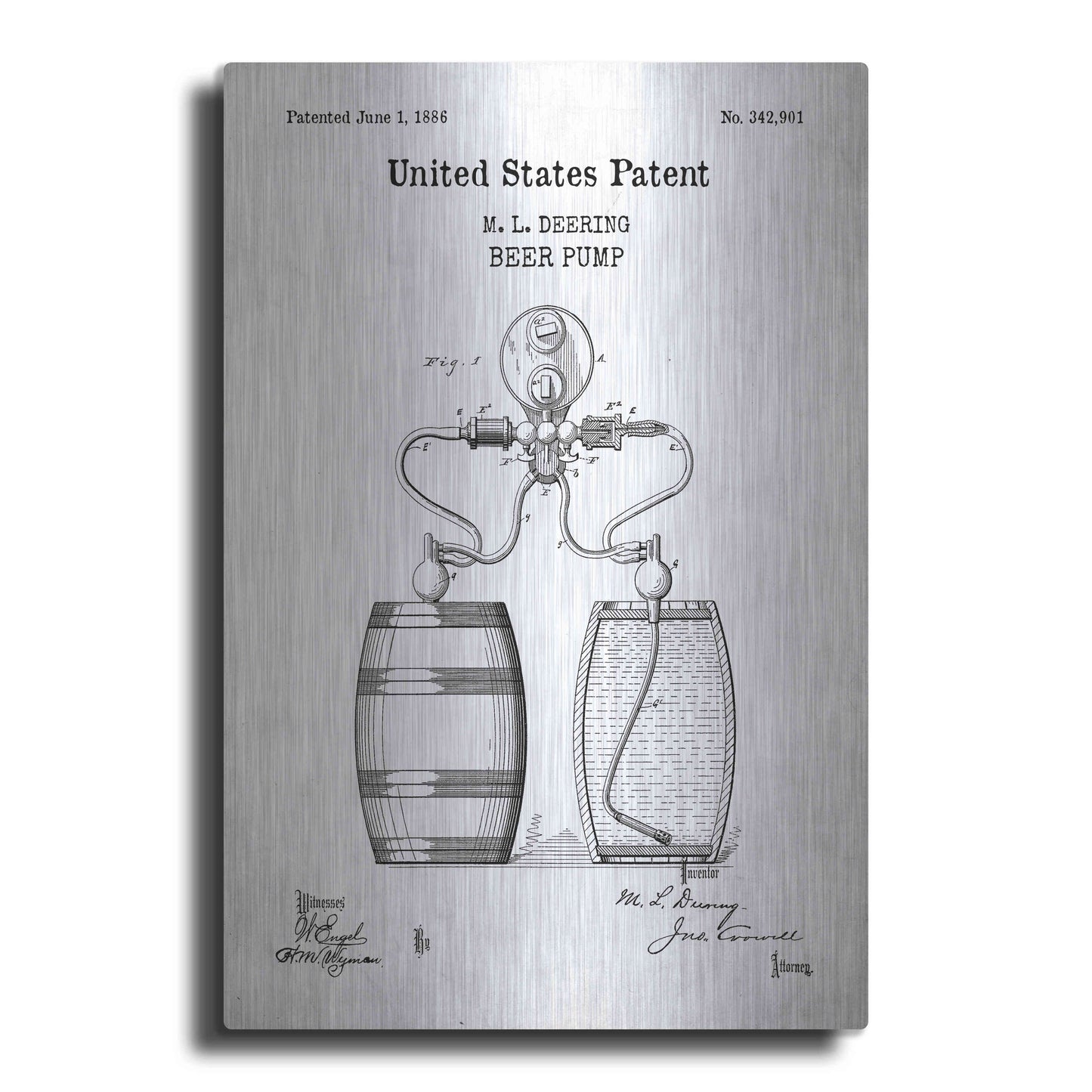 Luxe Metal Art 'Beer Pump Blueprint Patent White' Acrylic Glass Wall Art