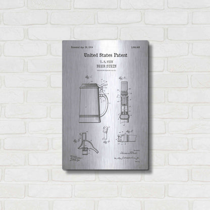 Luxe Metal Art 'Beer Stein Blueprint Patent White' Acrylic Glass Wall Art,16x24