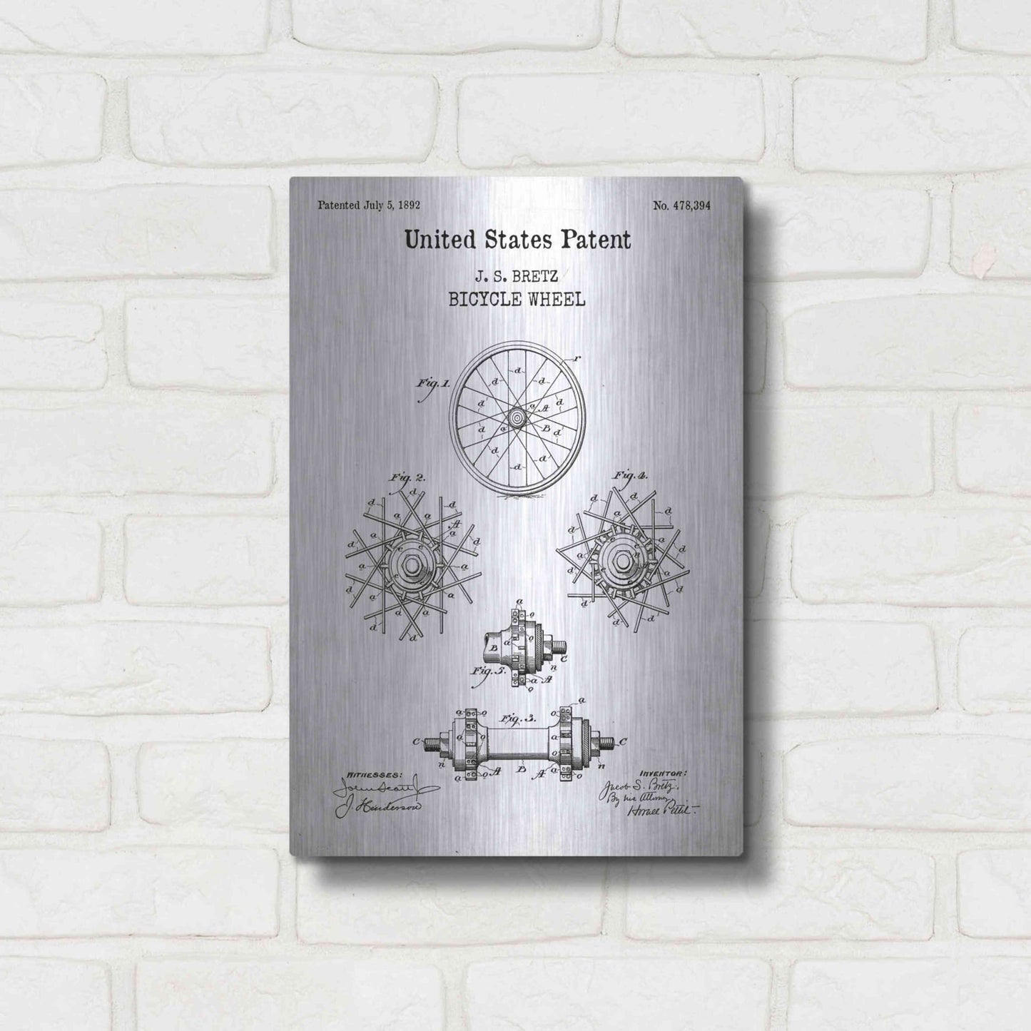 Luxe Metal Art 'Bicycle Wheel Blueprint Patent White' Acrylic Glass Wall Art,12x16