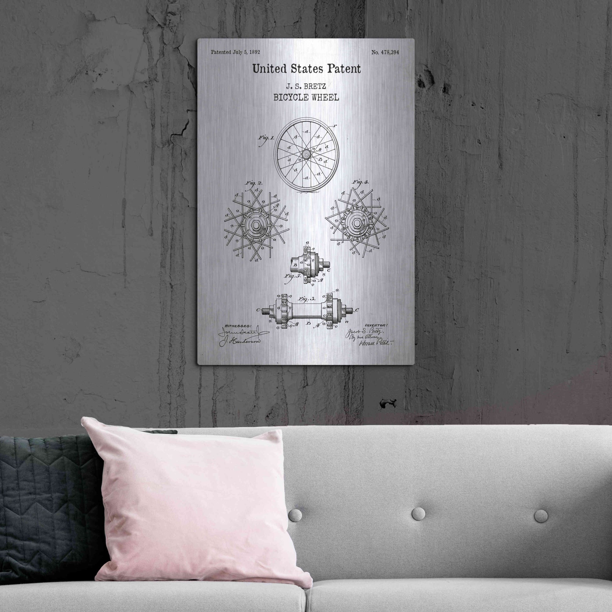 Luxe Metal Art 'Bicycle Wheel Blueprint Patent White' Acrylic Glass Wall Art,24x36