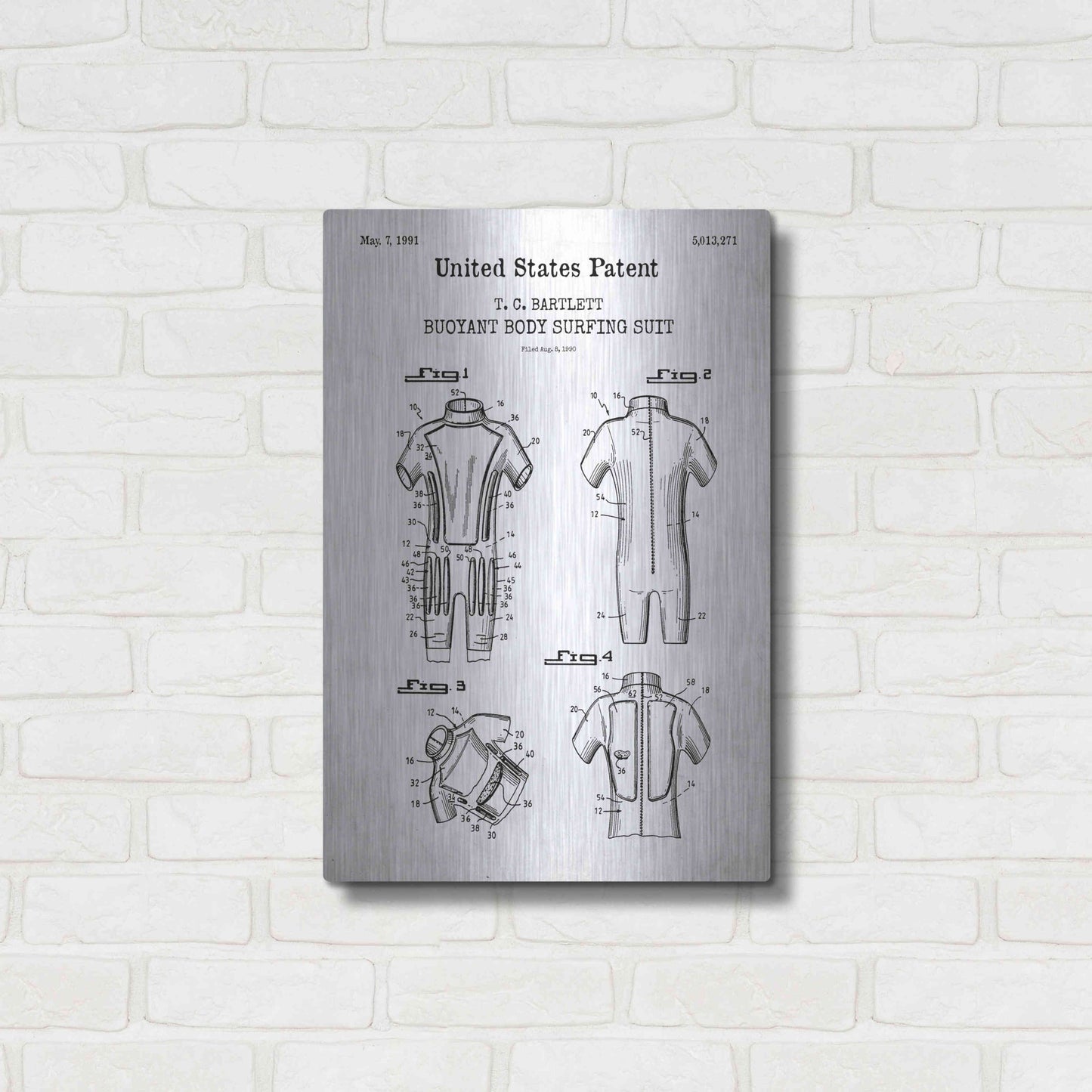 Luxe Metal Art 'Body Surfing Suit Blueprint Patent White' Acrylic Glass Wall Art,16x24