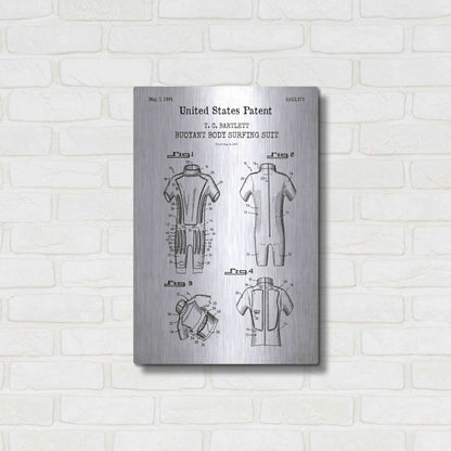 Luxe Metal Art 'Body Surfing Suit Blueprint Patent White' Acrylic Glass Wall Art,16x24