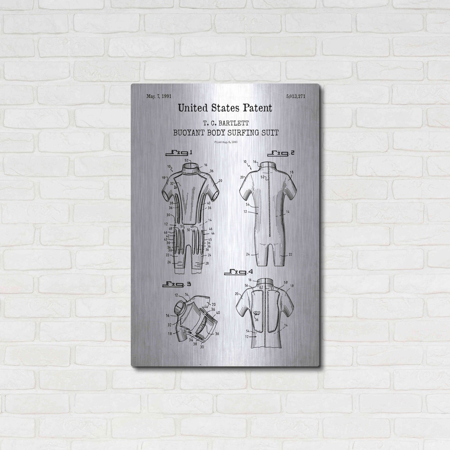 Luxe Metal Art 'Body Surfing Suit Blueprint Patent White' Acrylic Glass Wall Art,24x36