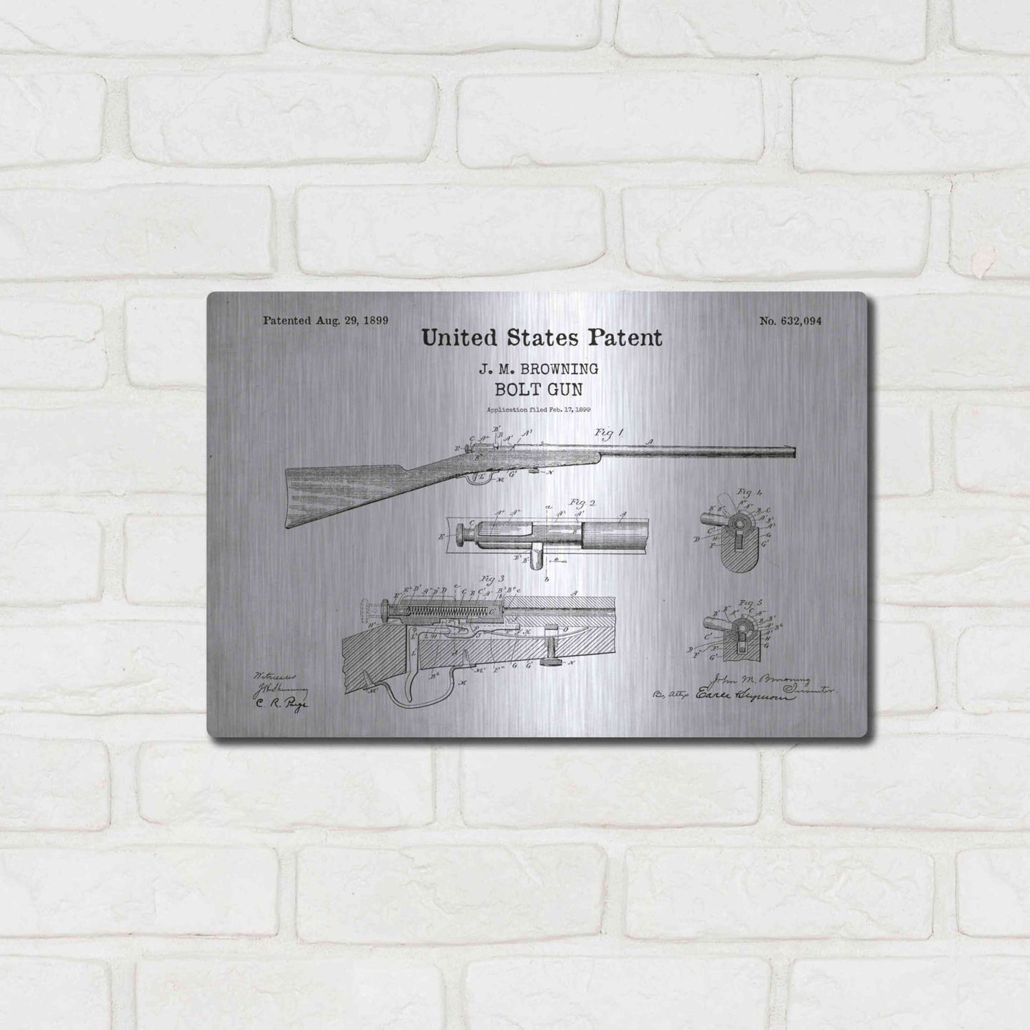 Luxe Metal Art 'Bolt Gun Blueprint Patent White' Acrylic Glass Wall Art,16x12