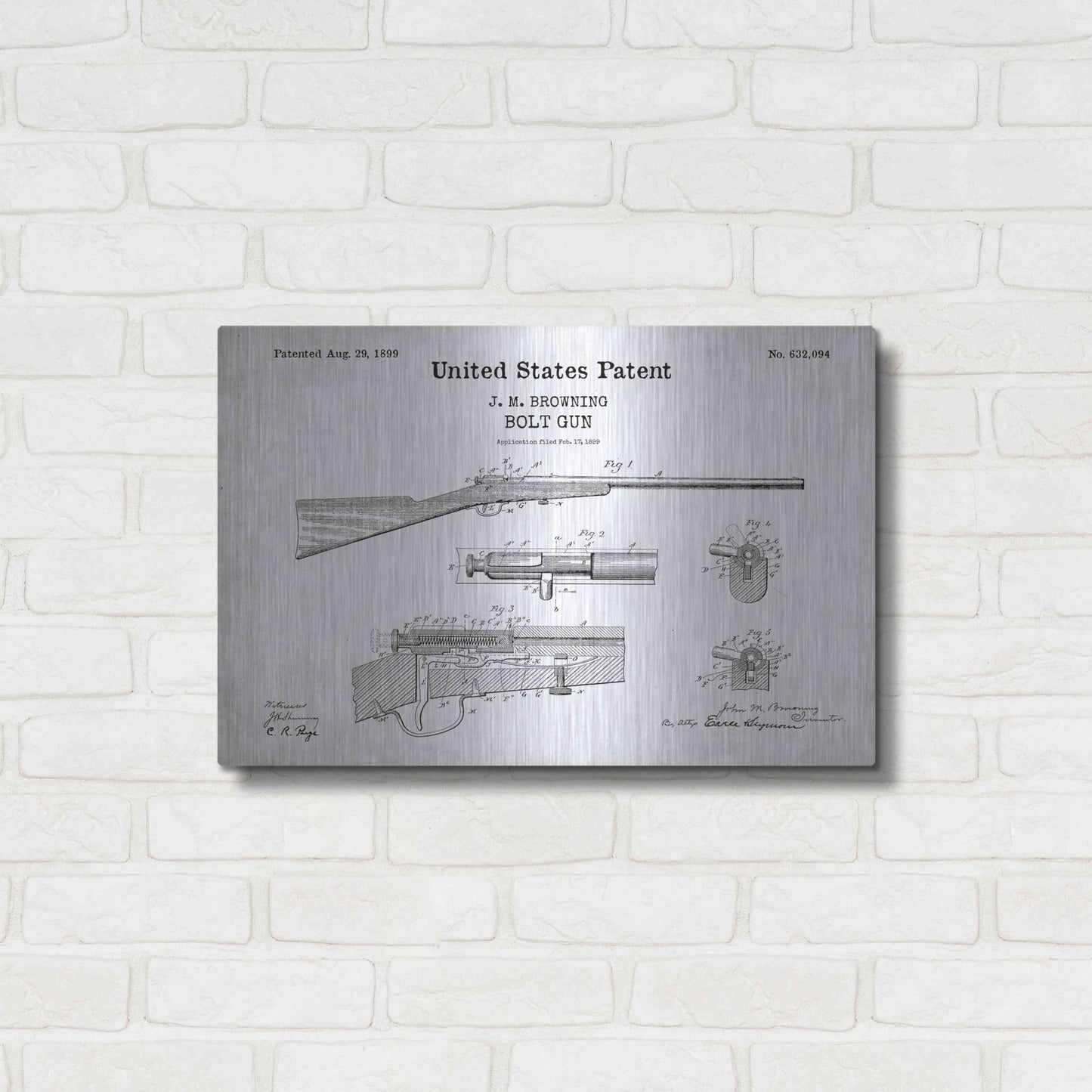 Luxe Metal Art 'Bolt Gun Blueprint Patent White' Acrylic Glass Wall Art,24x16