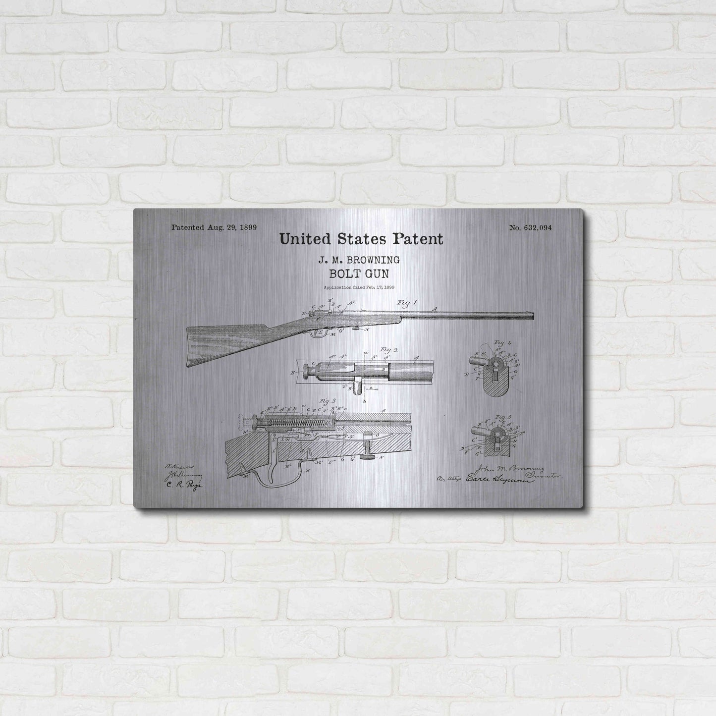 Luxe Metal Art 'Bolt Gun Blueprint Patent White' Acrylic Glass Wall Art,36x24