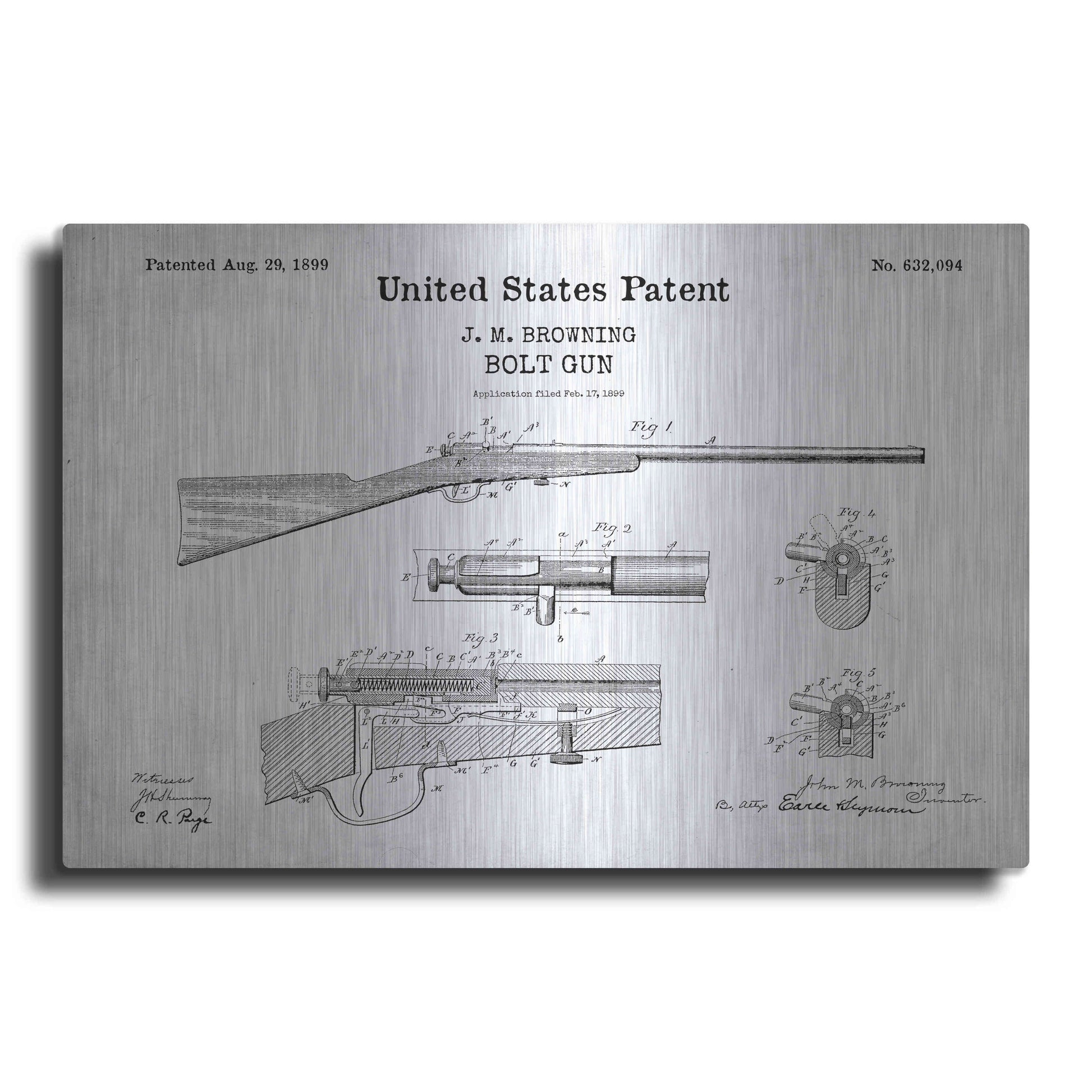 Luxe Metal Art 'Bolt Gun Blueprint Patent White' Acrylic Glass Wall Art