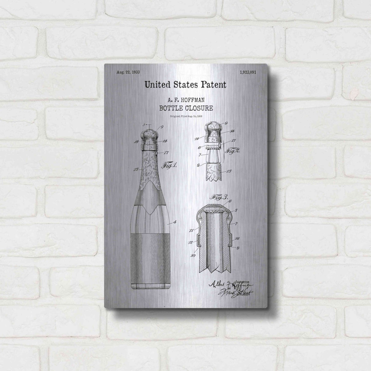 Luxe Metal Art 'Bottle Closure Blueprint Patent White' Acrylic Glass Wall Art,12x16