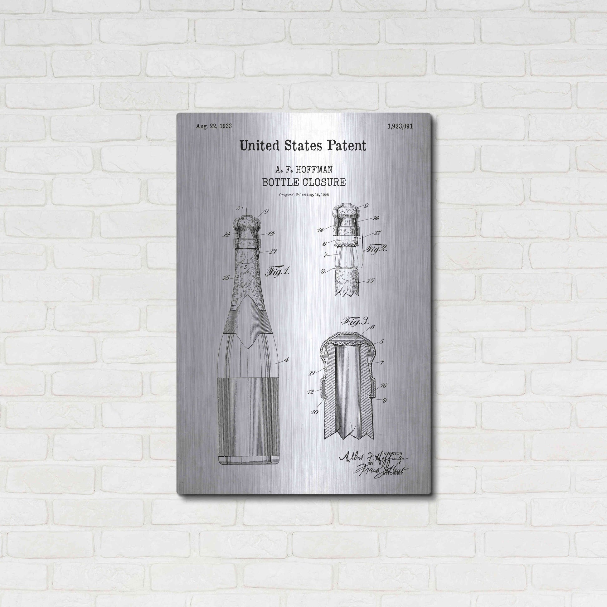 Luxe Metal Art 'Bottle Closure Blueprint Patent White' Acrylic Glass Wall Art,24x36