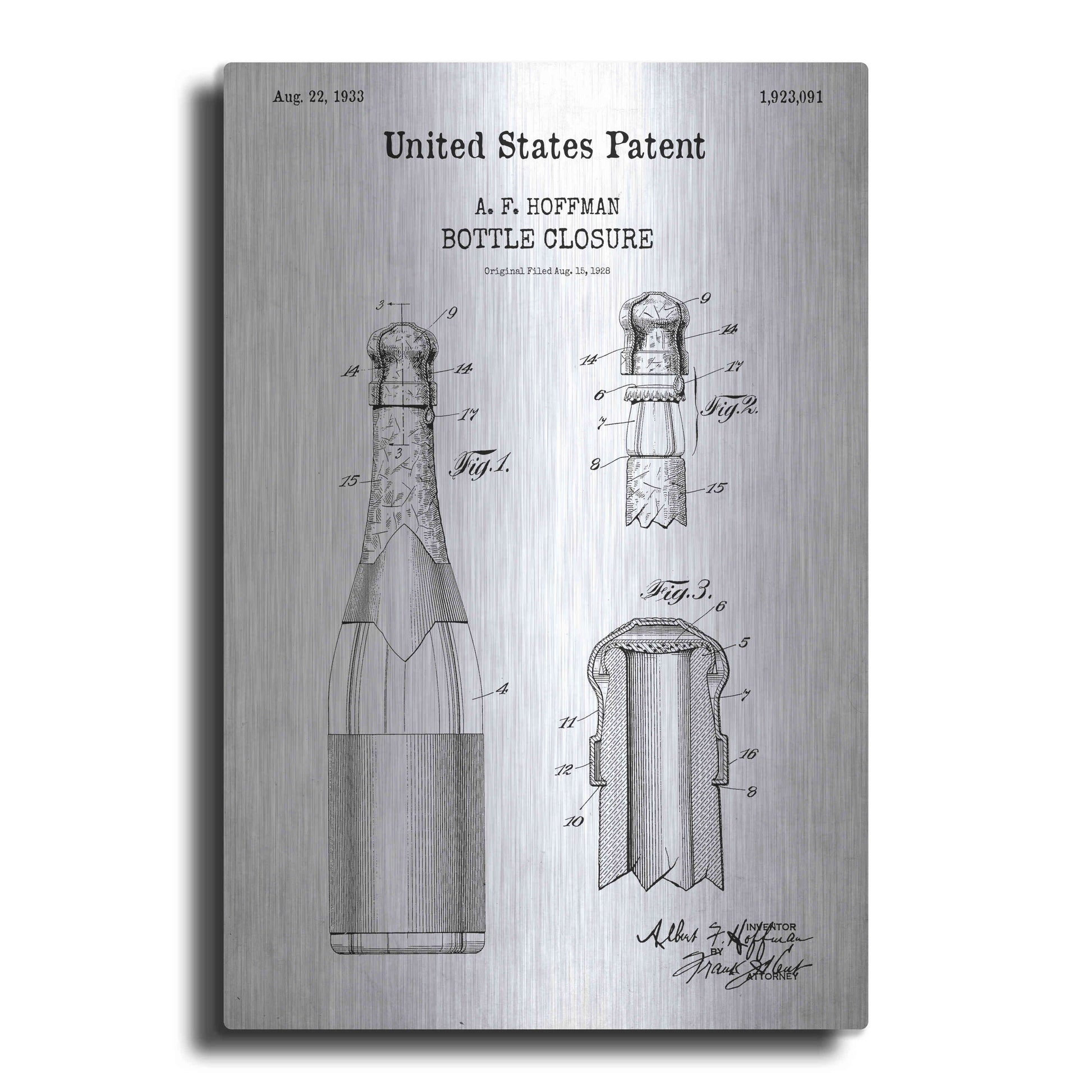 Luxe Metal Art 'Bottle Closure Blueprint Patent White' Acrylic Glass Wall Art