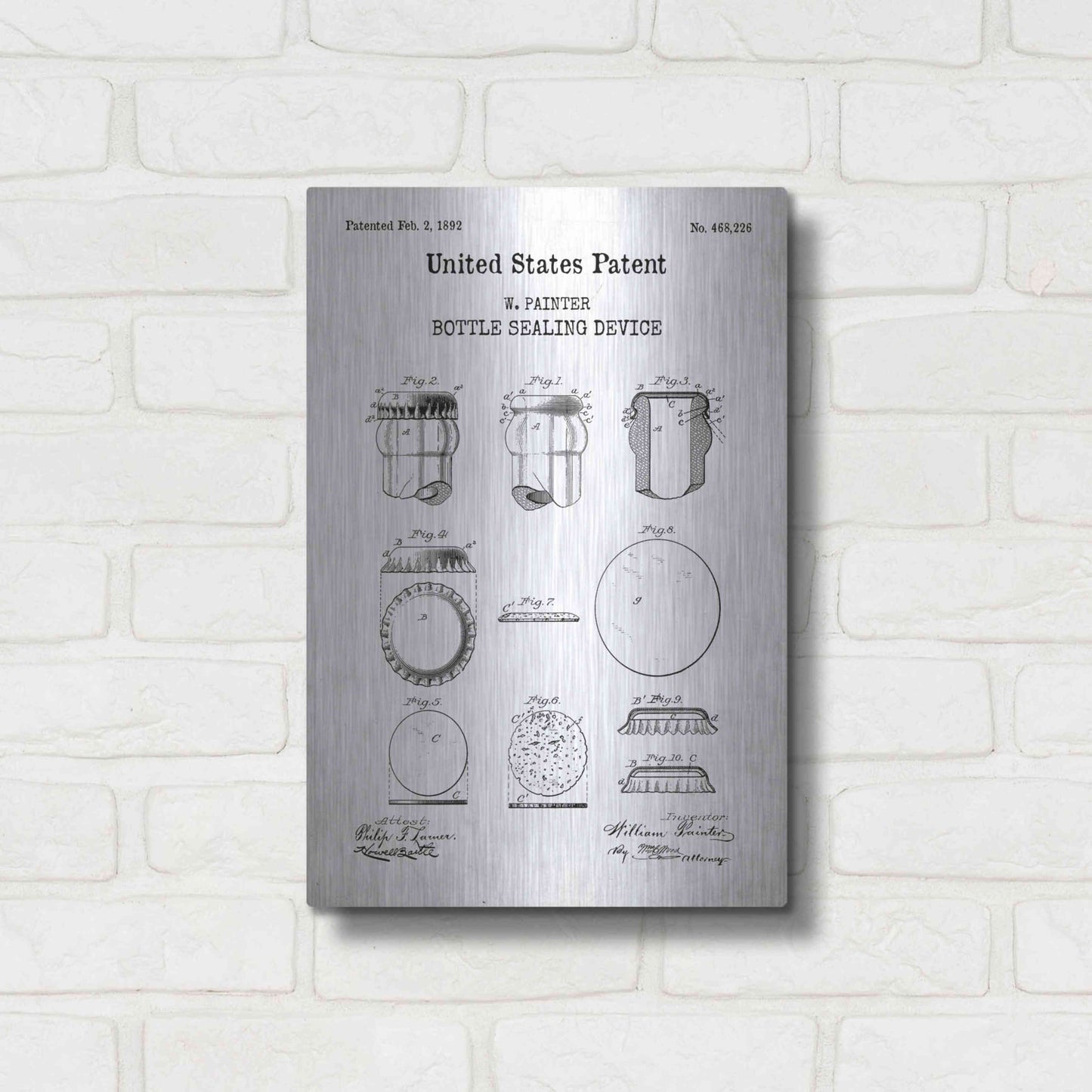 Luxe Metal Art 'Bottle Sealing Blueprint Patent White' Acrylic Glass Wall Art,12x16