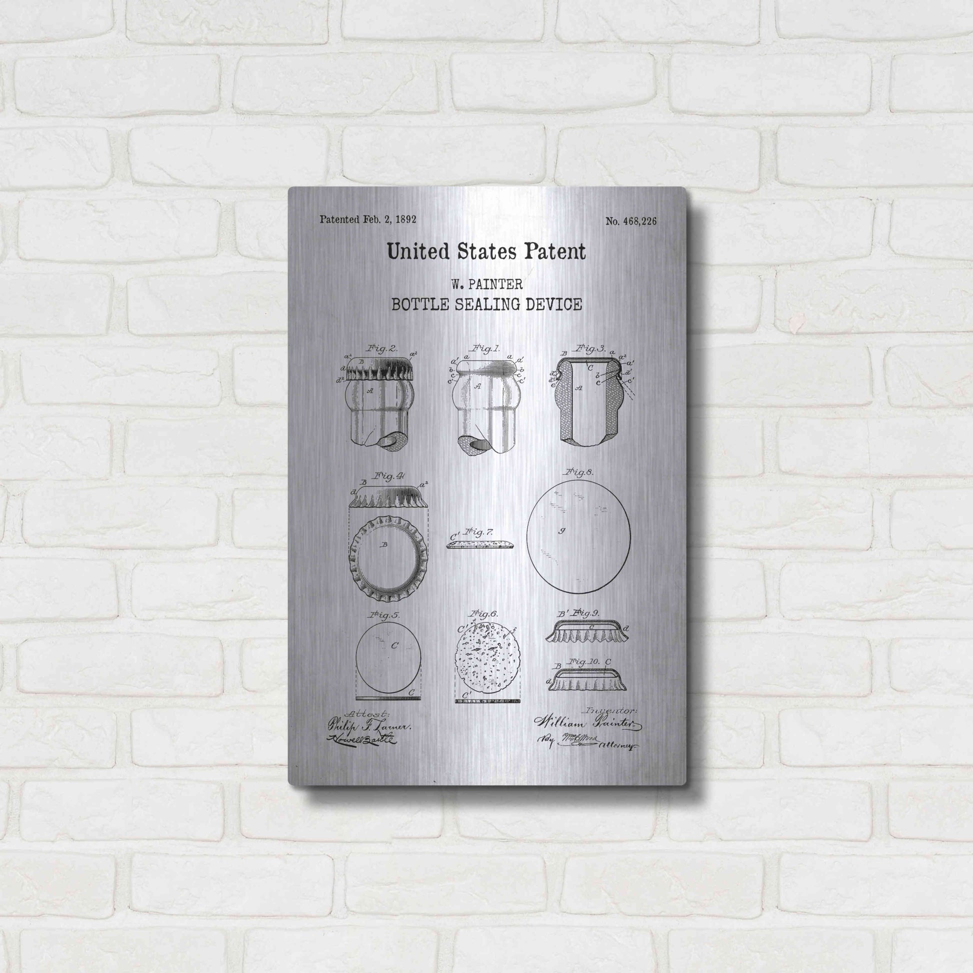 Luxe Metal Art 'Bottle Sealing Blueprint Patent White' Acrylic Glass Wall Art,16x24