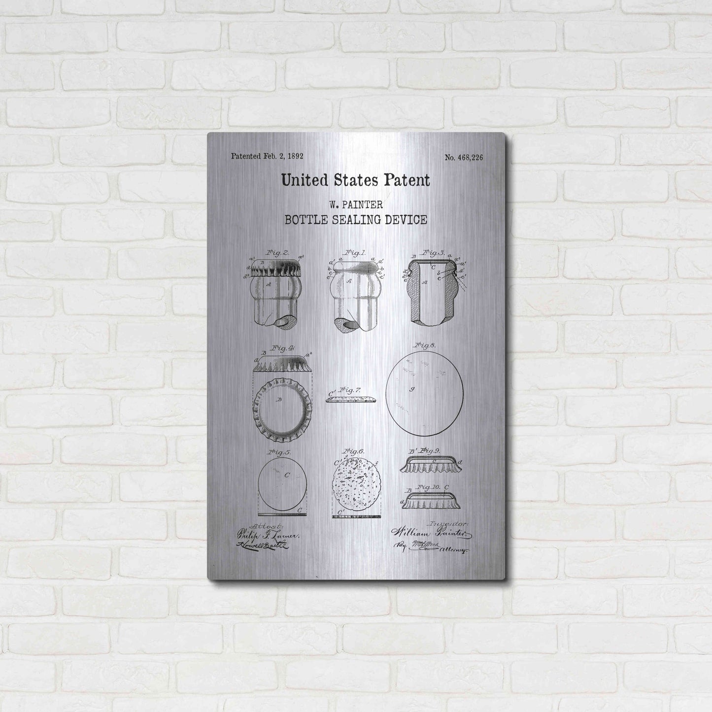 Luxe Metal Art 'Bottle Sealing Blueprint Patent White' Acrylic Glass Wall Art,24x36