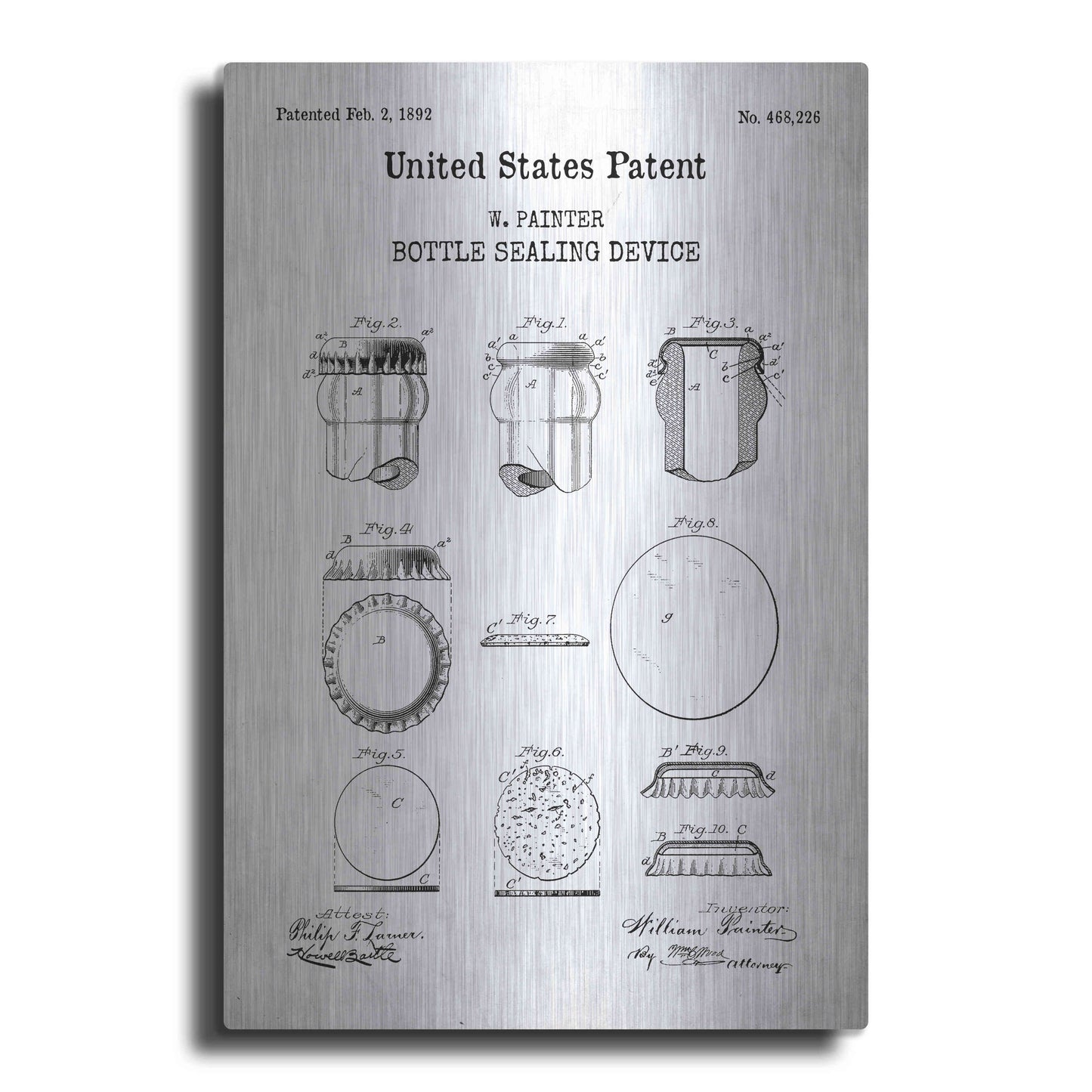 Luxe Metal Art 'Bottle Sealing Blueprint Patent White' Acrylic Glass Wall Art