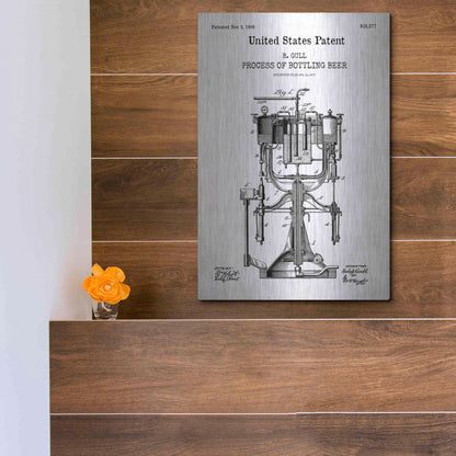 Luxe Metal Art 'Bottling Beer Machine Blueprint Patent White' Acrylic Glass Wall Art,12x16