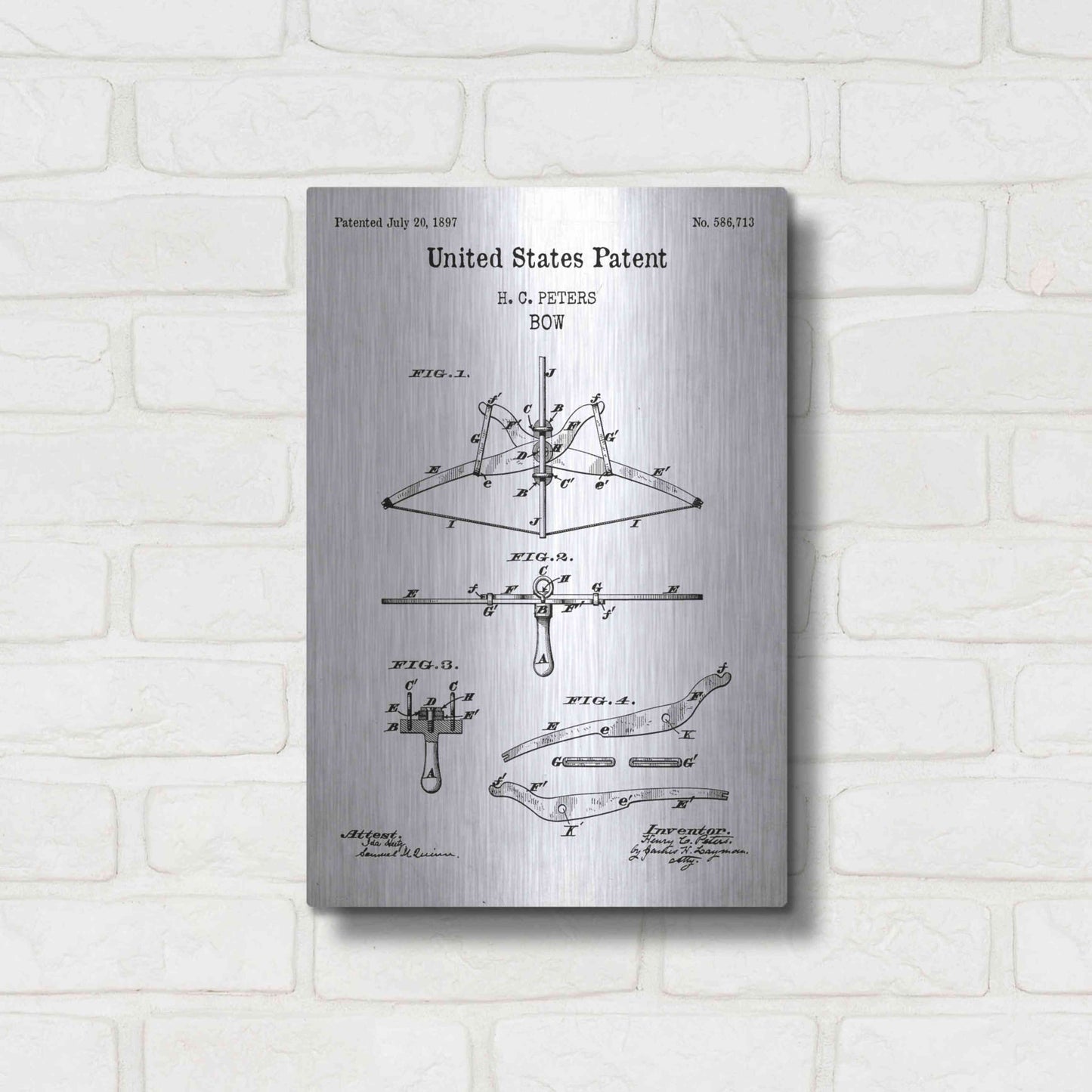 Luxe Metal Art 'Bow Blueprint Patent White' Acrylic Glass Wall Art,12x16