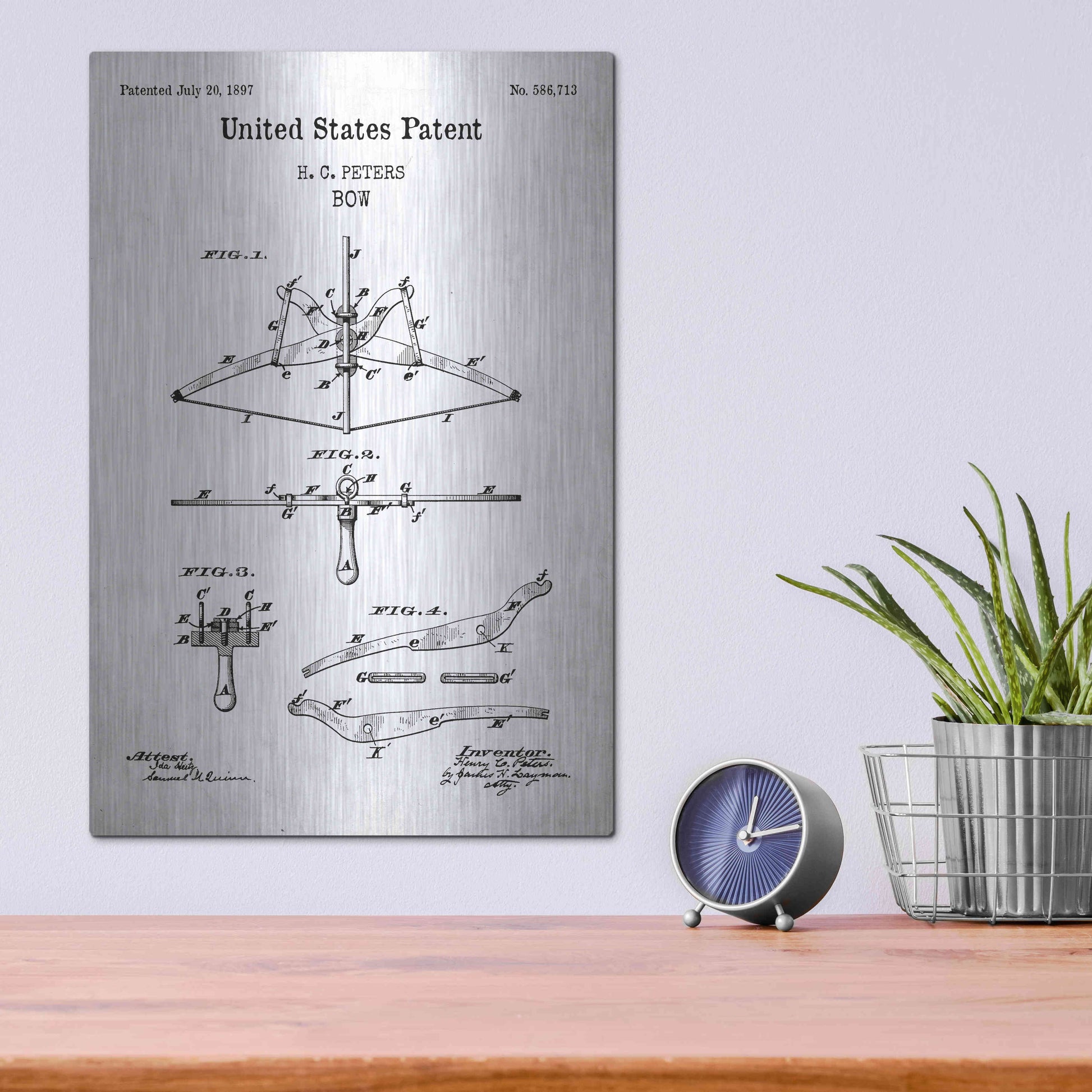 Luxe Metal Art 'Bow Blueprint Patent White' Acrylic Glass Wall Art,12x16